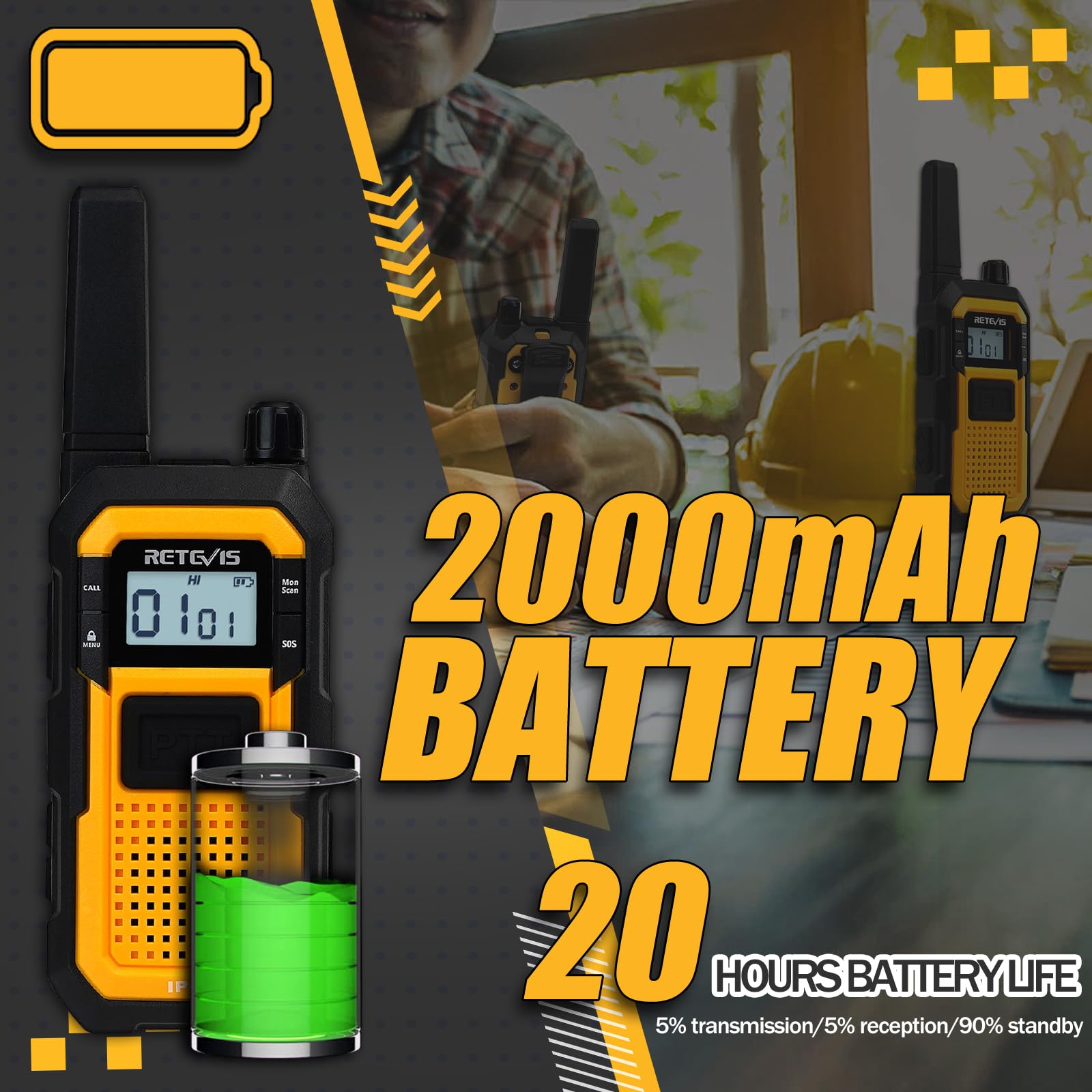 Retevis RB48 2 Way Radio Long Range, IP67 Waterproof Walkie Talkies Adults, Professional Heavy Duty Two Way Radios, Advanced Triple Proof, for Job Site Construction Warehouse(6 Pack)