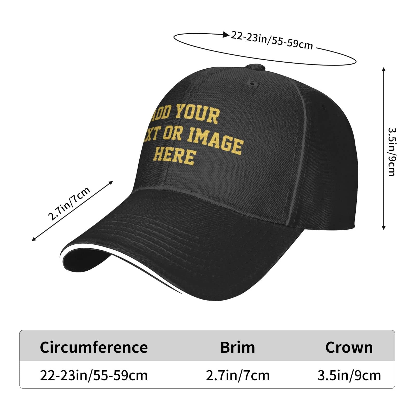 Custom Hats Add Photos/Logo/Text to Design Your Personalized Baseball Cap for Men & Women Adjustable Black