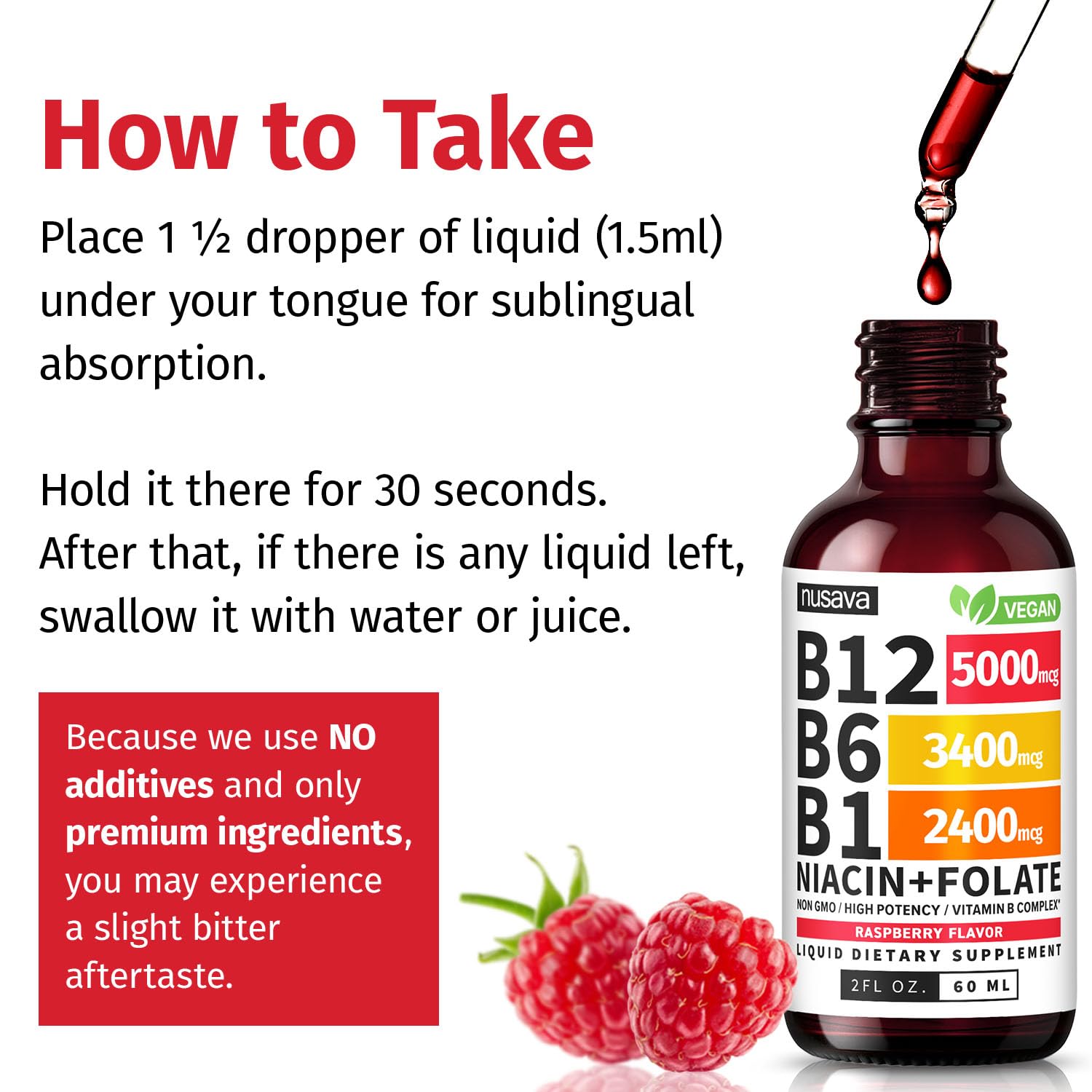 (4 Pack) Vitamin B12 and B6 Liquid Drops, B12 Sublingual Vitamin B Complex - B 12 Vitamin 5000mcg - B12 Methylcobalamin for Energy, Brain, and Heart Support with 27,200 mcg, Raspberry, 80 Servings
