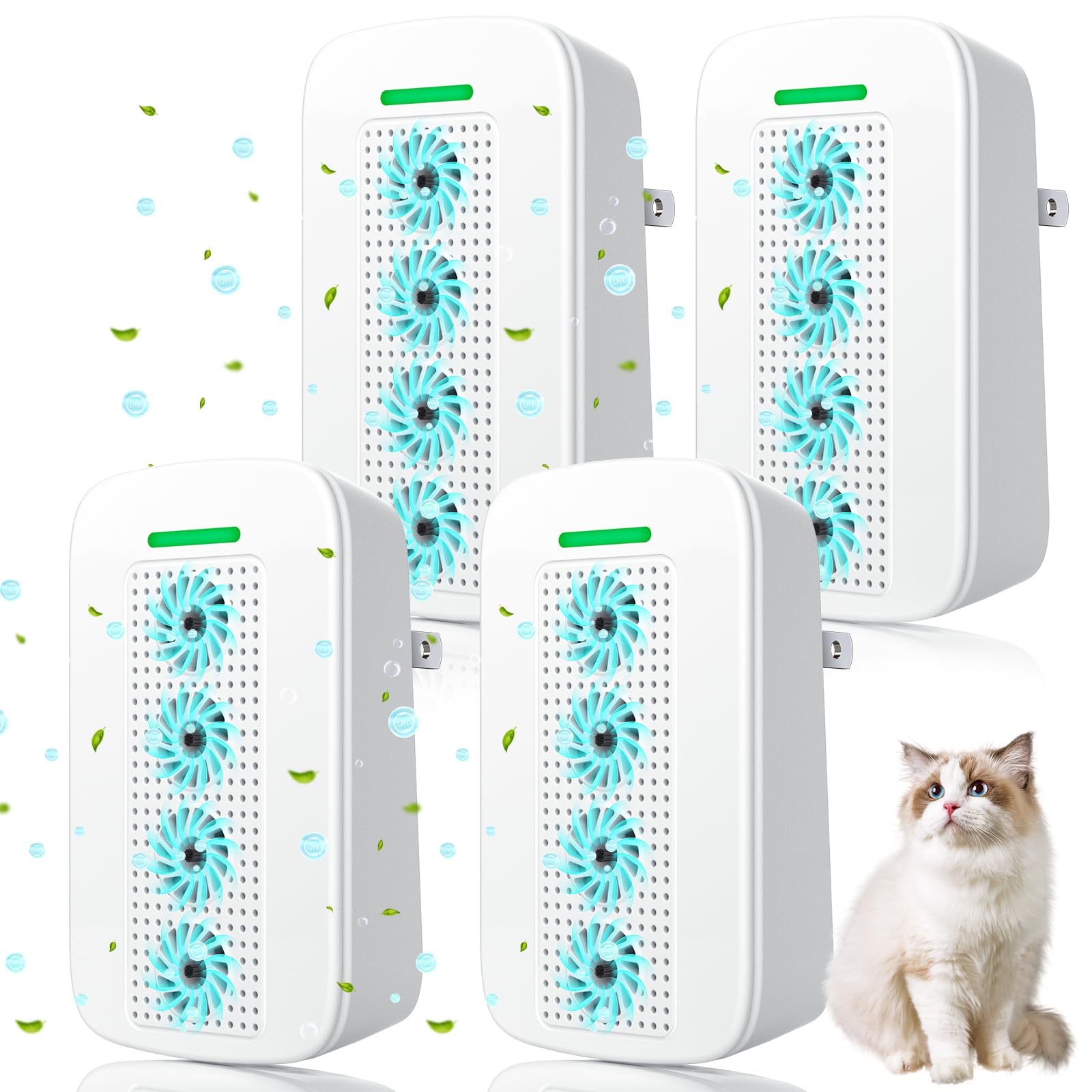 REPBLER Air Ionizers for Home (4 Pack), 99% Odor Eliminator for Pet Odors, Negative Ion Plug in Air Purifiers Ionizer for Home, Bedroom for Bedroom, Kitchen, Office - Dust, Smoke Smell (Grey)