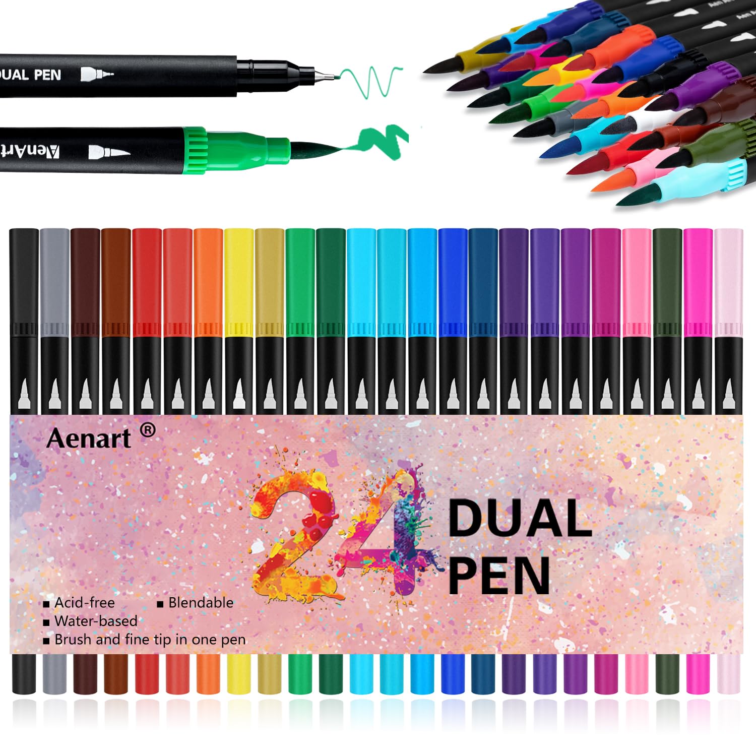 Dual Brush Markers for Adult Coloring Books, 24 Colored Fine Point Marker Pen for Back to School Supplies Bullet Journaling Note Taking Drawing