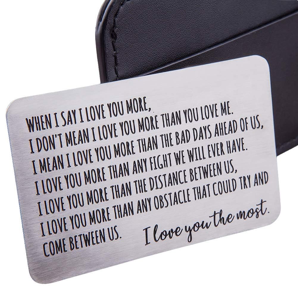 Fleure Esme Wallet Insert Card Gifts For Men Husband From Wife Girlfriend Boyfriend Birthday Gifts Metal Mini Love Note Valentine Wedding Gifts For Groom Bride Him Her Deployment Gifts