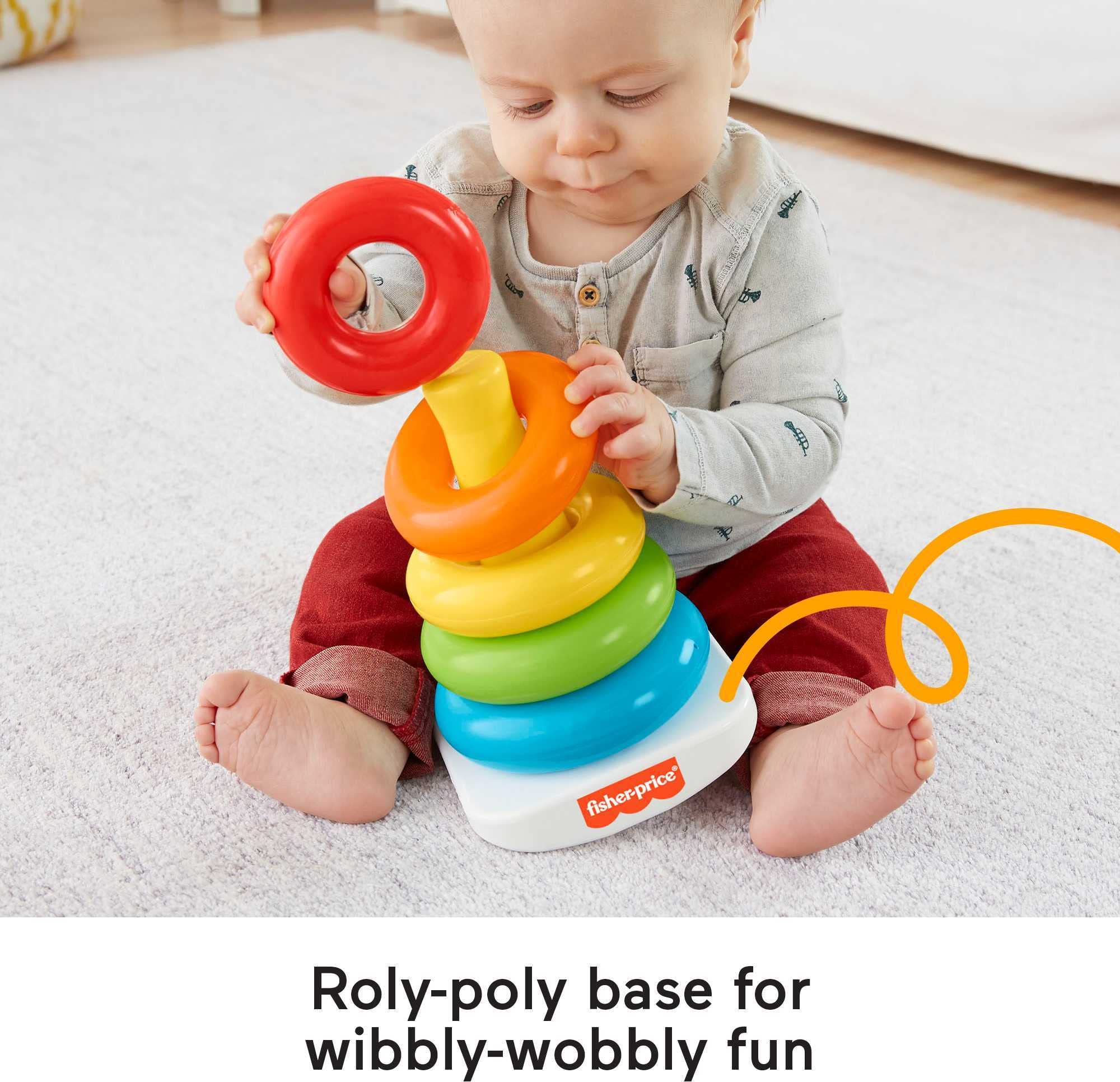 Fisher-Price Baby Stacking Toy Rock-A-Stack, Roly-Poly Base with 5 Colorful Rings for Ages 6+ Months