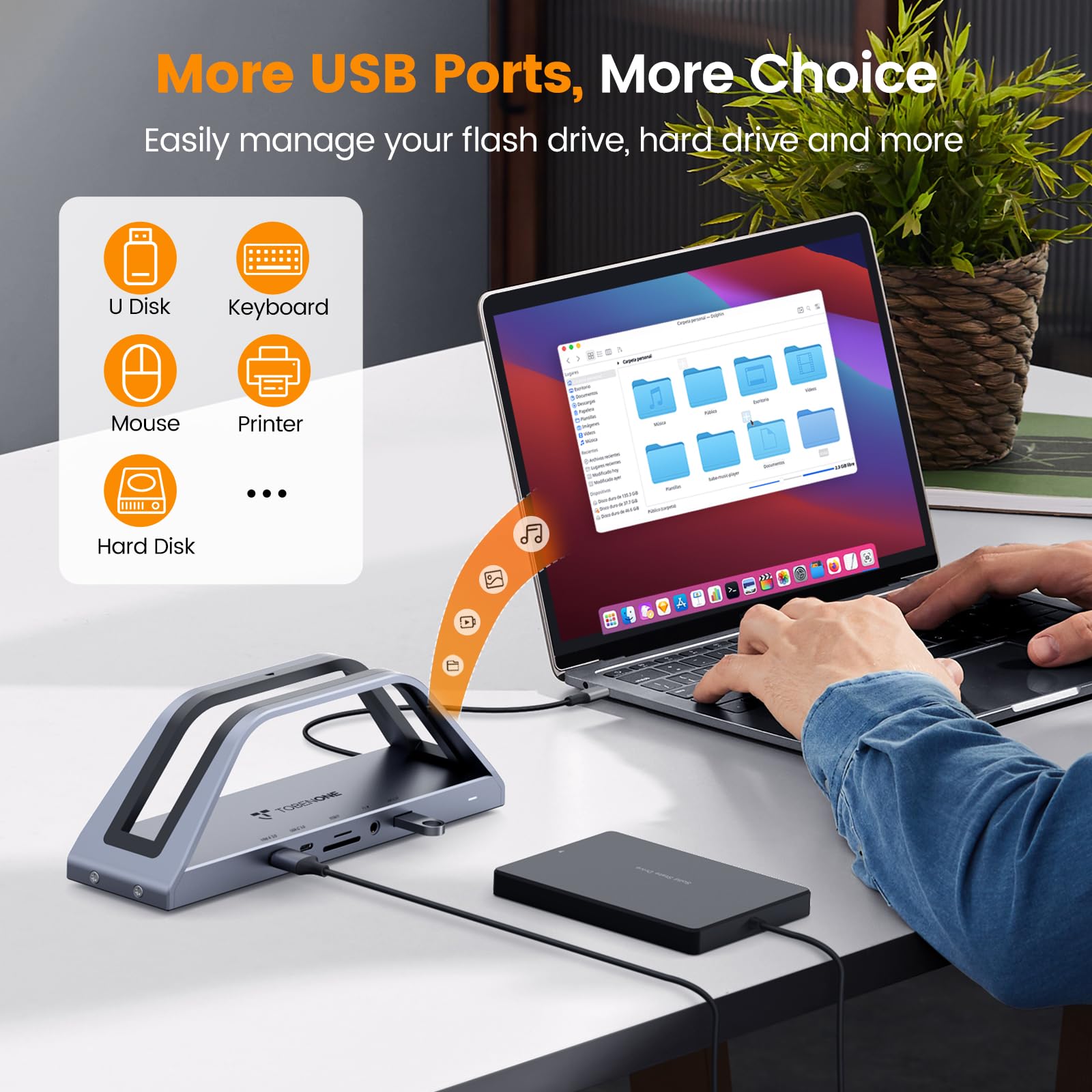 TobenONE USB C Docking Station Dual 4K Monitor for Thunderbolt and USB-C Windows and Mac M1 M2 M3,and ChromeOS, Universal USB C Dock with Dual 4K HDMI, Power Adapter, 6 USB, RJ45