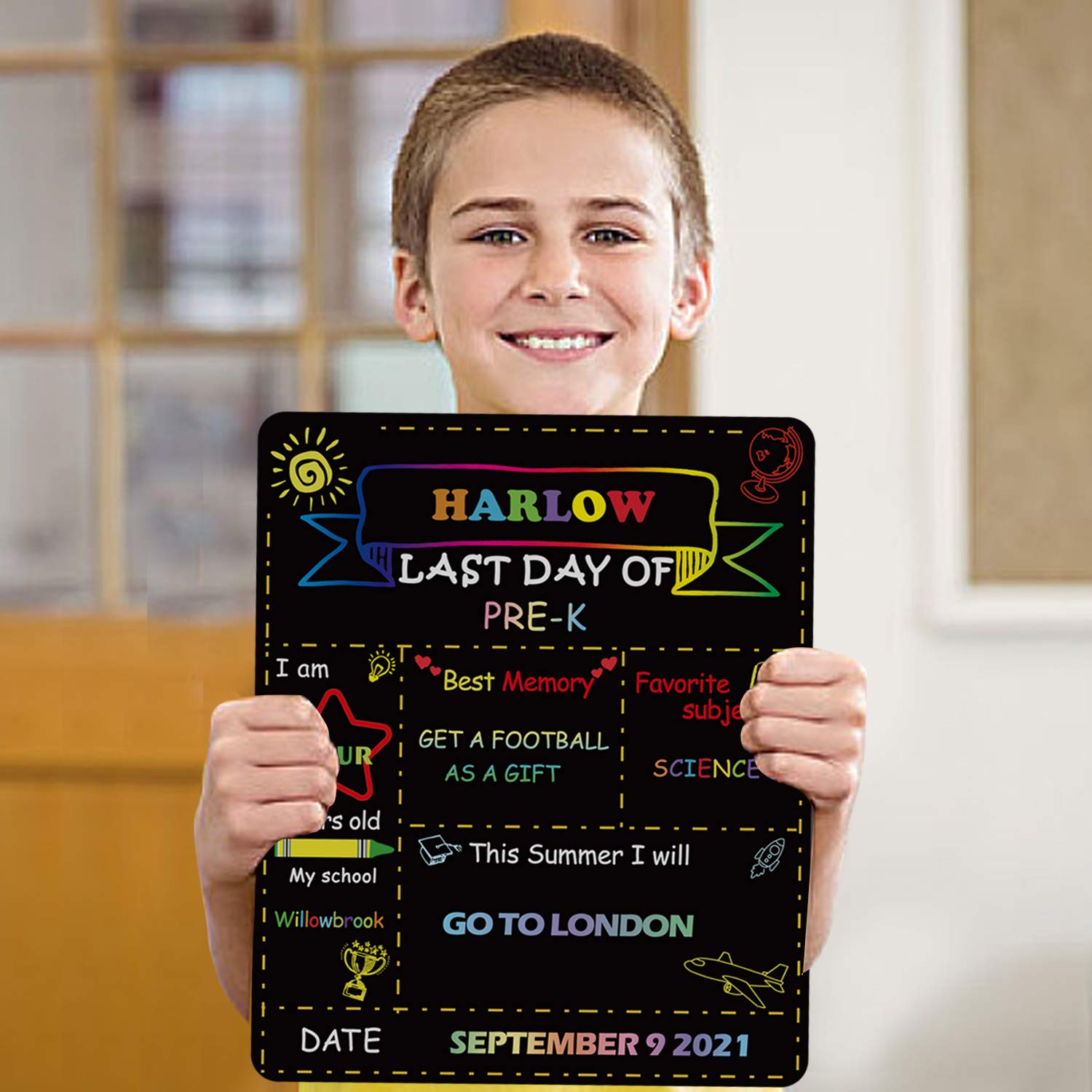First Day of School Chalkboard Personalized - 12" x 10" Double Sided Small Chalkboard Easy Clean, Back to School Board for Kids, Last Day of Kindergarten Sign Photo Prop