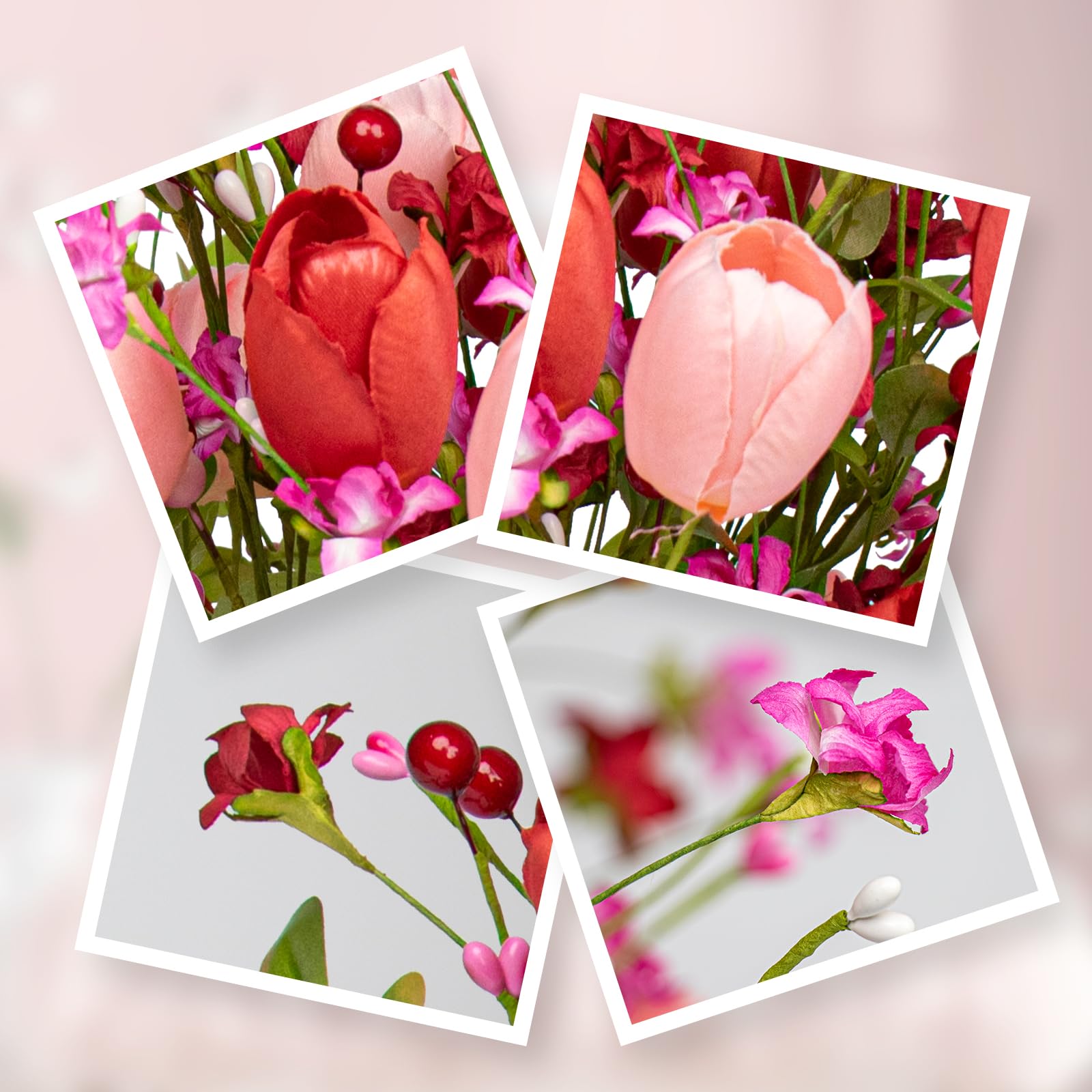 VioletEverGarden 10 Pack Valentines Day Decorations 17 Inch Valentines Day Picks Artificial Valentines Day Floral Stems with Red Pink Tulips and Berries for Valentine’s Day Anniversary Wedding Decor