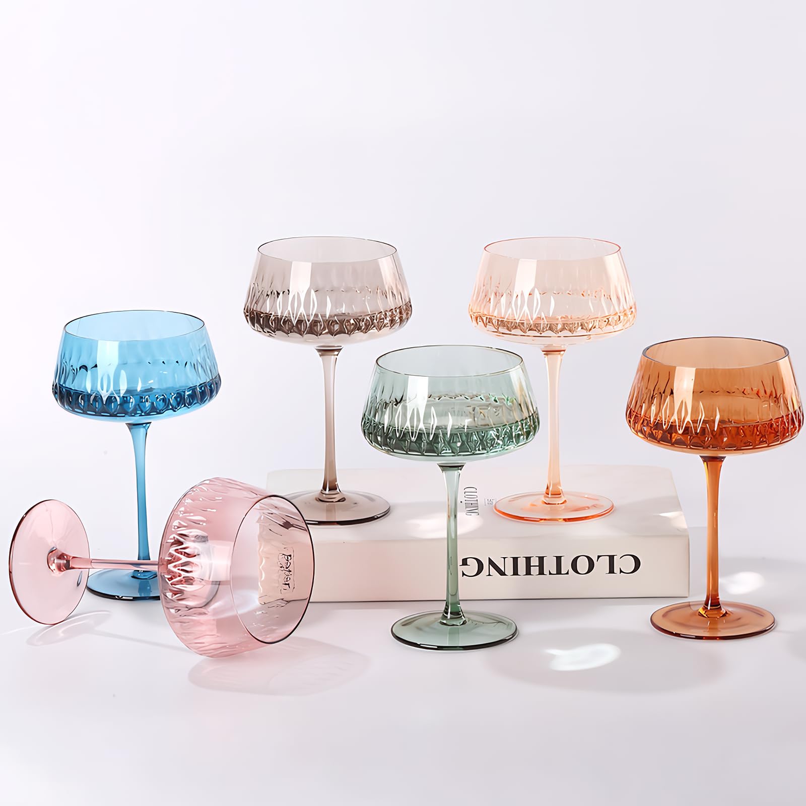 SIPBYSOP Colored Coupe Glasses Set of 6,14 oz Colored Martini Glasses Cocktail Glasses,Christmas Coupe Martini Cocktail Glasses