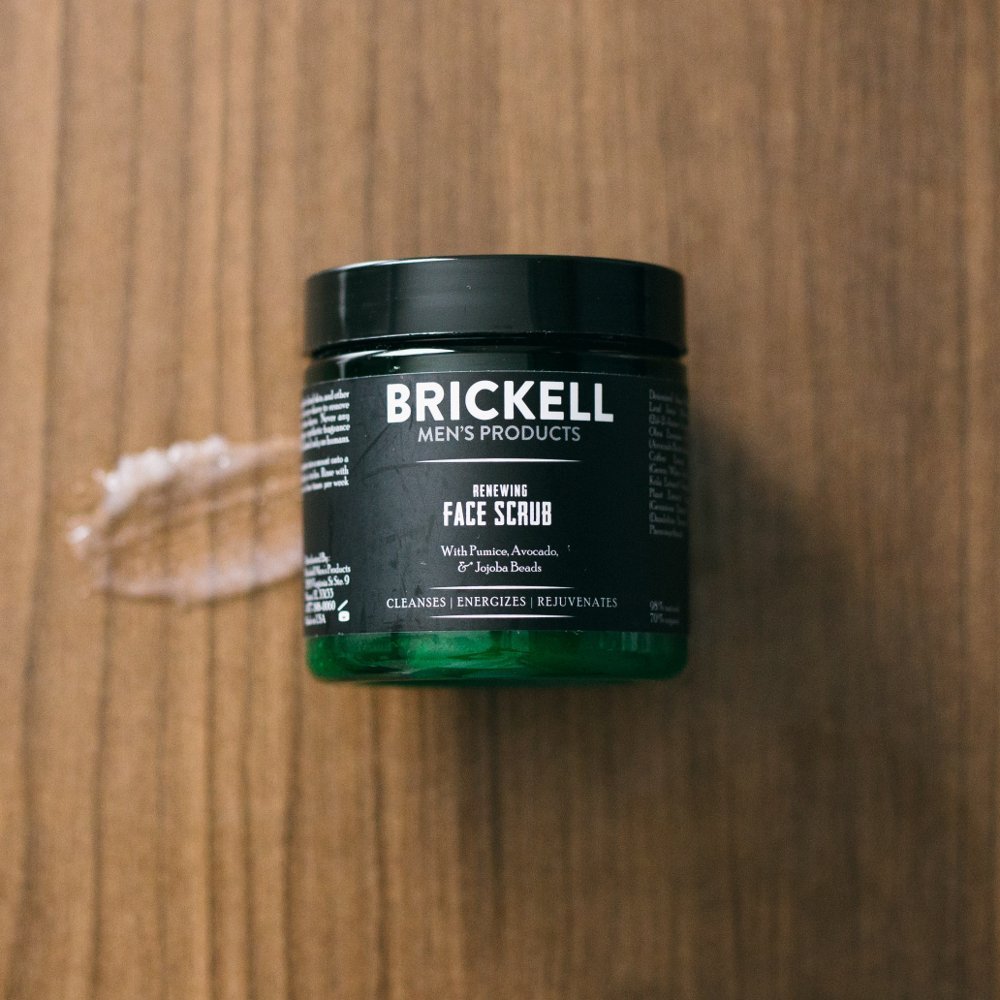 Brickell Men's Renewing Face Scrub for Men, Natural and Organic Deep Exfoliating Facial Scrub Formulated with Jojoba Beads, Coffee Extract and Pumice, 4 Ounce, Scented