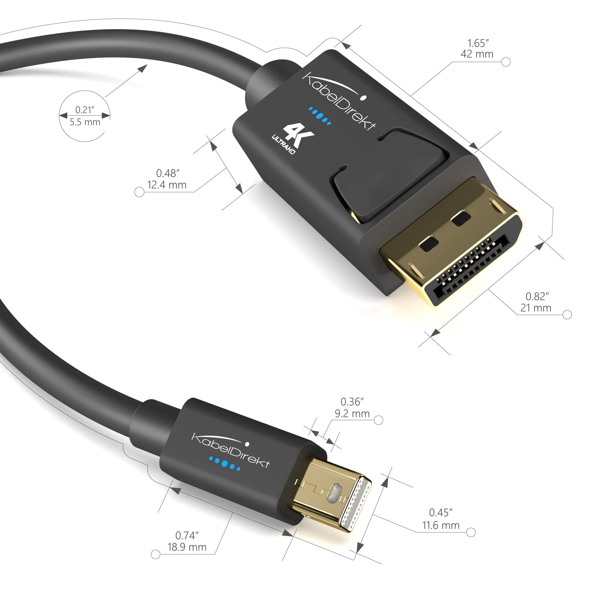 4K Mini DisplayPort to DisplayPort Cable (Mini DP to DP) – 3ft – with Special A.I.S. Shielding in DisplayPort Connector, Mini DisplayPort/Thunderbolt 1 & 2 for PC, Laptop & Mac by CableDirect