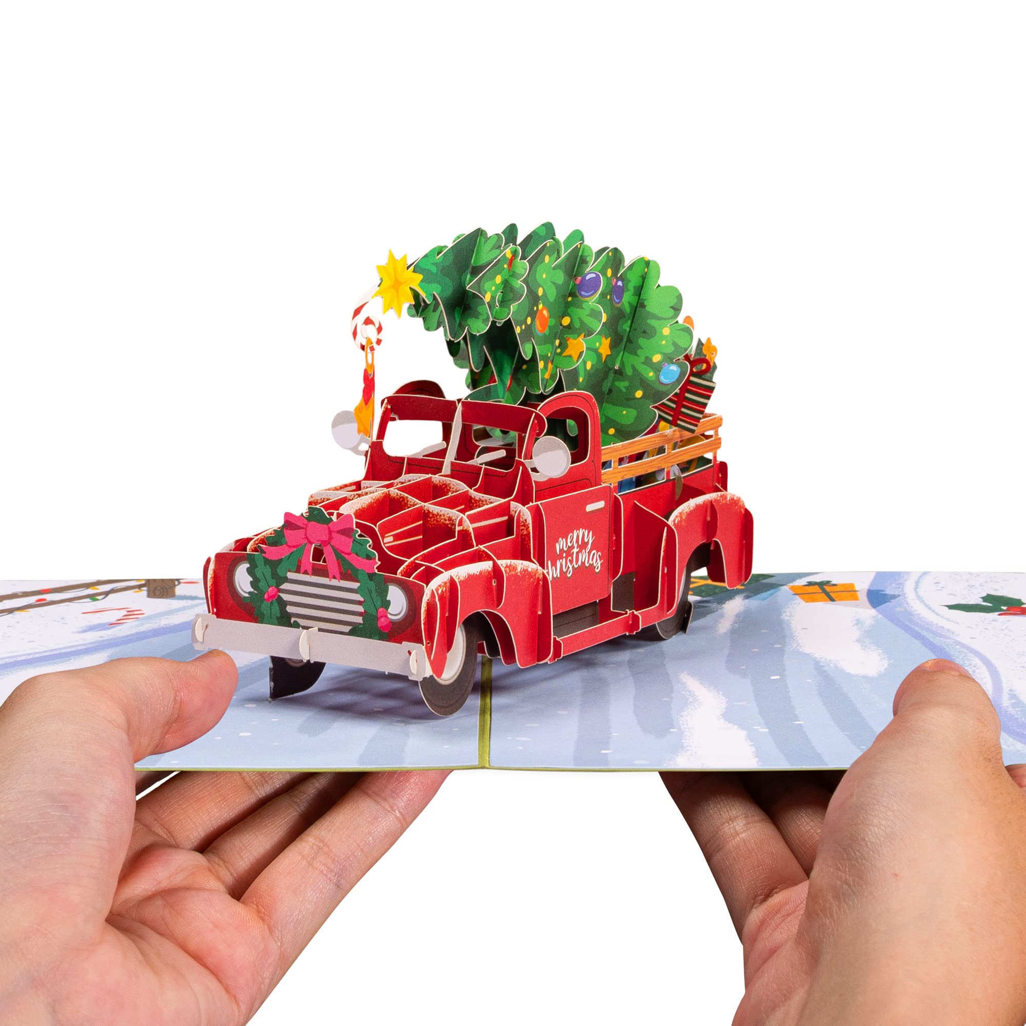 Paper Love 3D Pop Up Christmas Card, Christmas Car, Gift For Christmas or Holidays, 5" x 7" Cover - Includes Envelope and Removable Note Tag