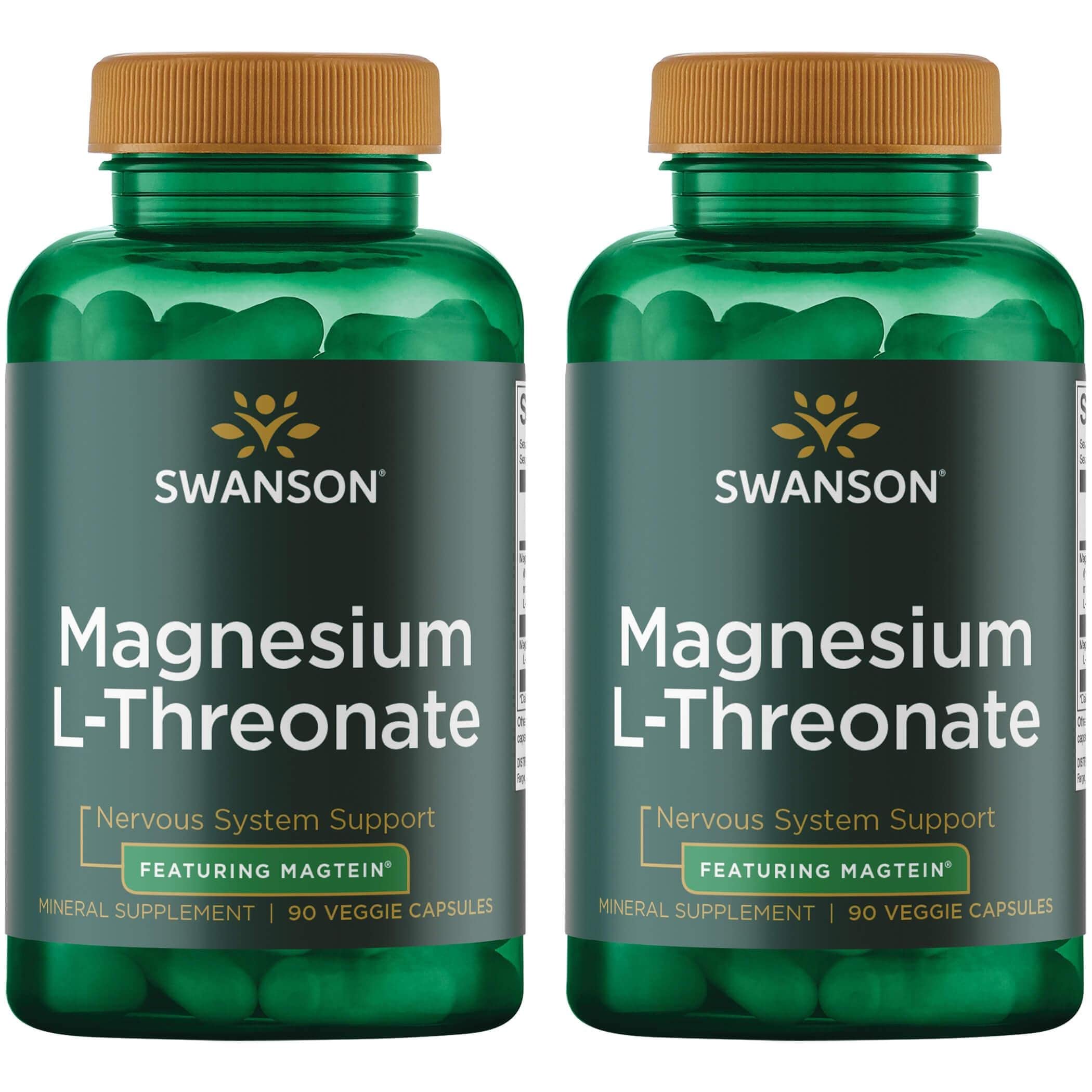 Swanson Magnesium L-Threonate - Mineral Supplement Promoting Nervous System Health - May Support Cognitive Health, Learning & Memory - (90 Veggie Capsules) (2 Pack)