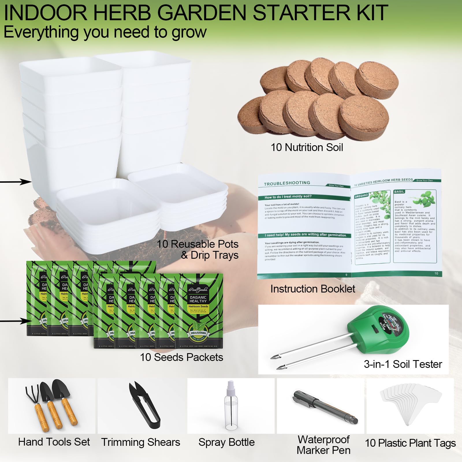 Herb Garden Kit Indoor Herb Starter Kit - 10 Variety Herbs with Complete Herb Growing Kit - Kitchen Window Herb Garden - Unique Gardening Gifts for Women & Men