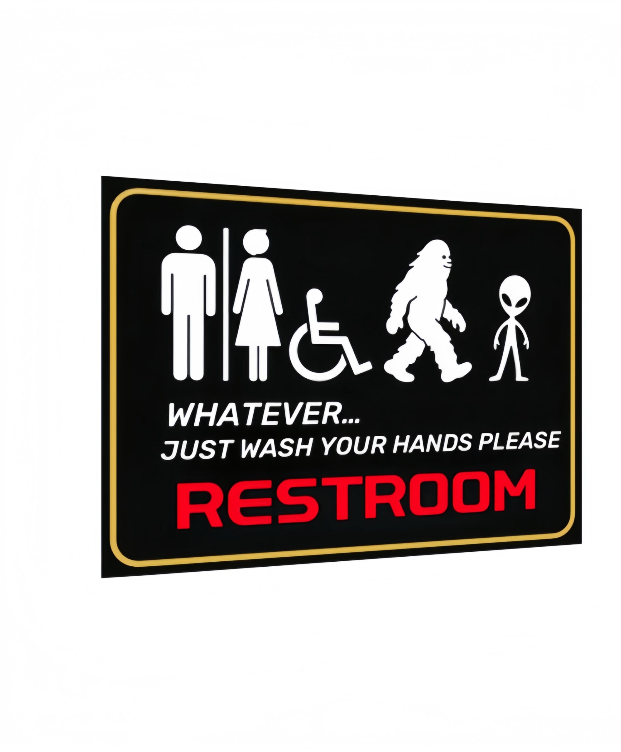 Carastora All-Gender Bathroom Wall Sign – Funny Wash Hands Reminder, Alien & Creature Theme Metal Sign for Home, Office or Public Restroom, 8x12 Inch