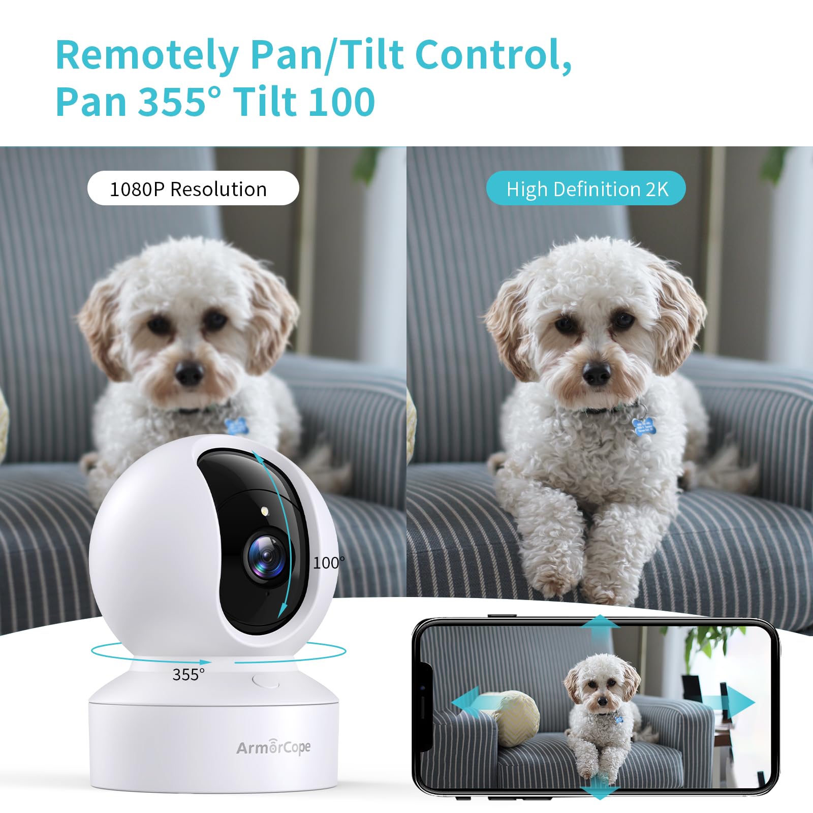 Pet Camera, 2K HD Dog Camera with Phone APP, 360° Pan/Tilt View Puppy Cam, One Click Call for Baby Monitor, MagivPix Night Vision,Motion Tracking Alarm with Cloud/Local SD,Home Indoor Security Cam