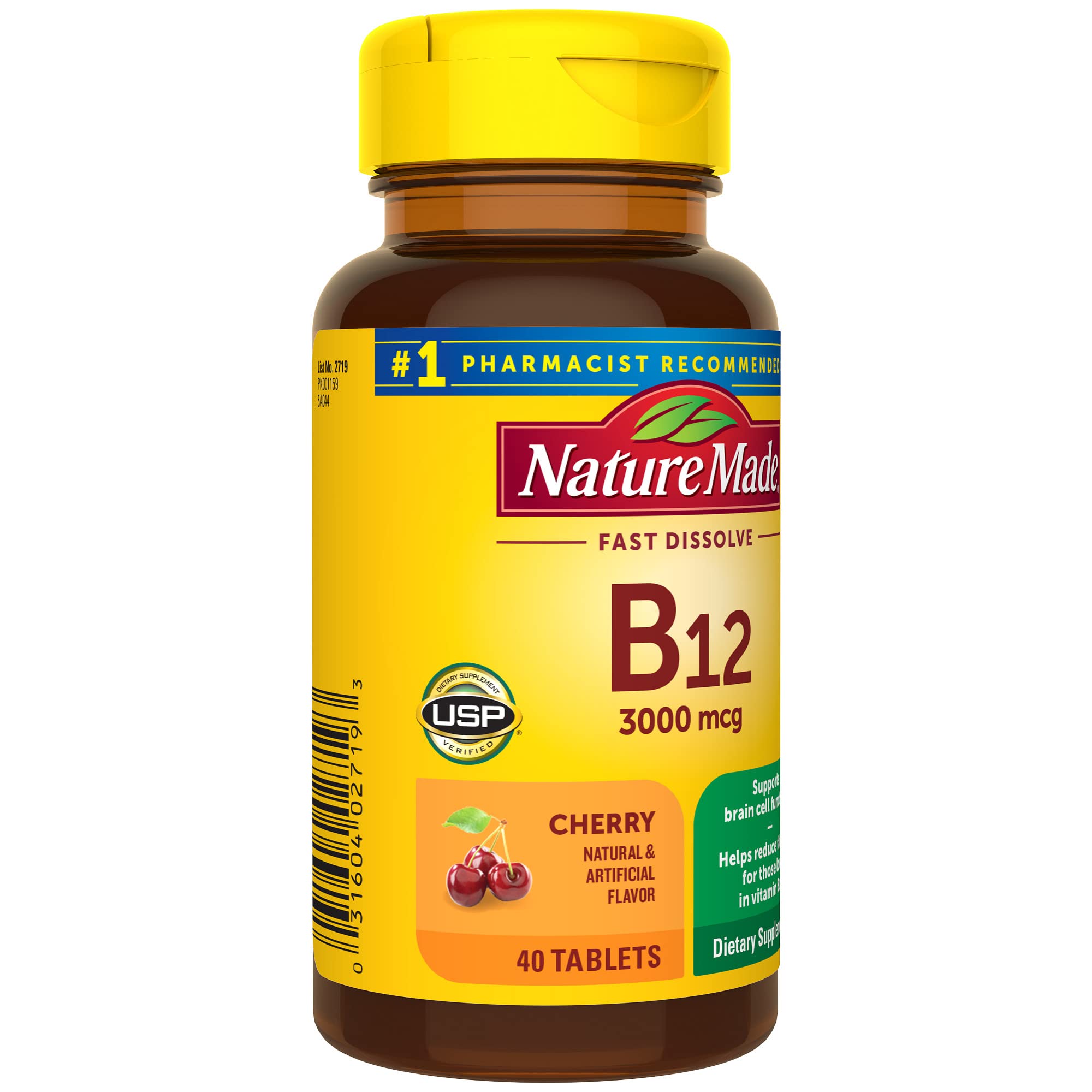 Nature Made Vitamin B12 3000 mcg, Easy to Take Sublingual B12 for Energy Metabolism Support, 40 Sugar Free Fast Dissolve Tablets, 40 Day Supply