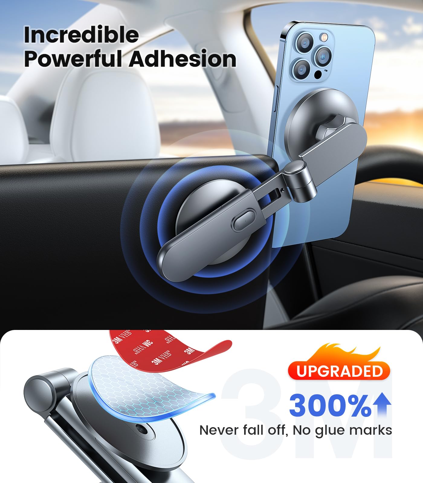 VICSEED Tesla Phone Mount【Strongest Magnet Power】MagSafe Car Mount for Tesla Model 3 Model Y, Foldable Hidden Tesla Phone Holder Fit for All Phone, Tesla Model Y Accessories Tesla Model 3 Accessories