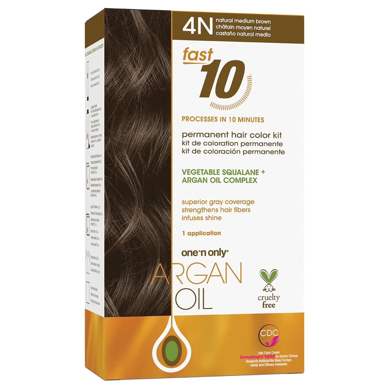 One 'n Only Argan Oil Fast 10 Permanent Hair Color Kit 4N Natural Medium Brown, Gray Hair Coverage in 10 Minutes, Helps Maintain Natural Moisture Balance, Advanced Micro-Pigments for Natural Tones