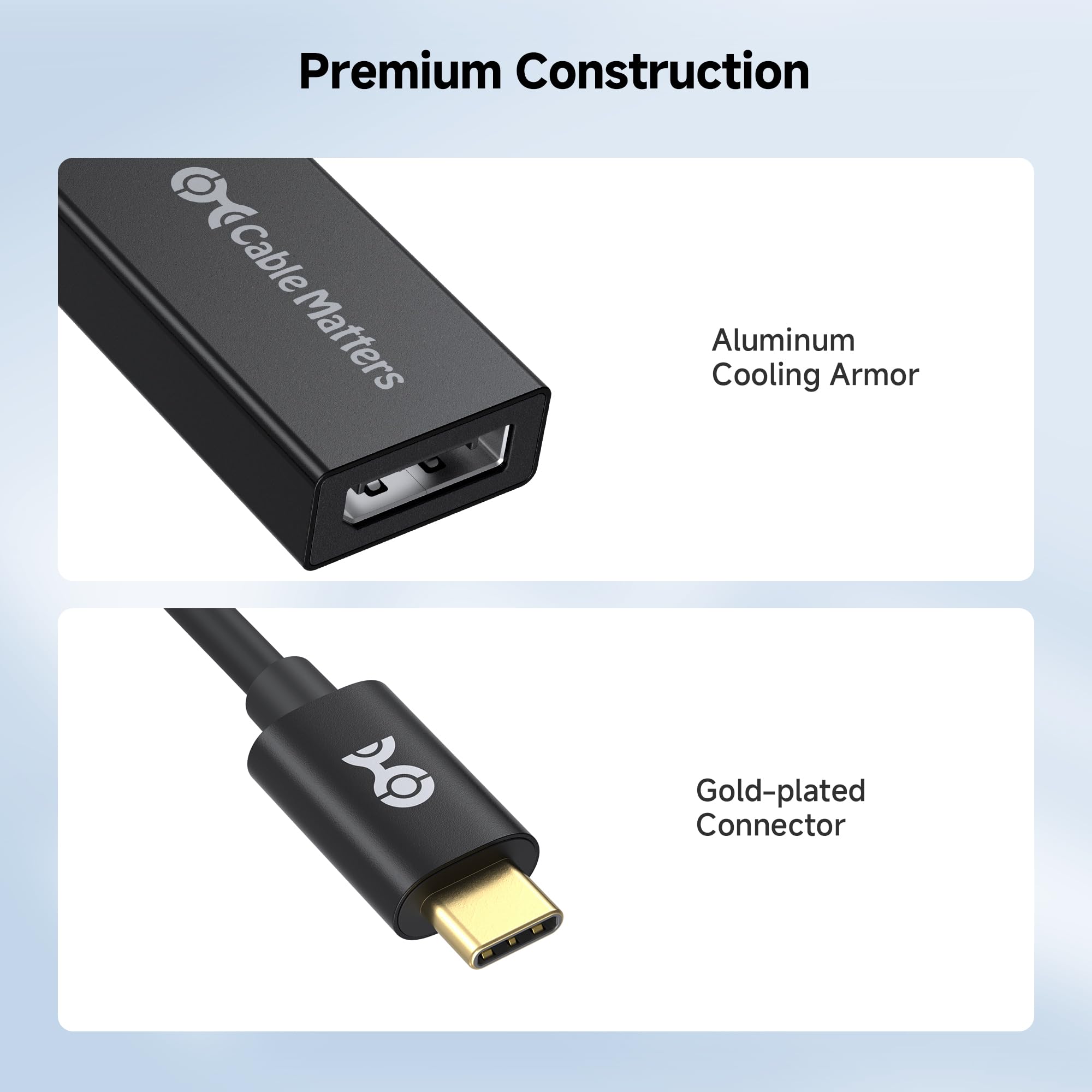 Cable Matters 32.4Gbps USB C to DisplayPort 1.4 Adapter, 4K@240hz, 8K@60hz, and HDR Support -Thunderbolt 4 / USB4 Compatible with Oculus Rift S, iPad Pro, iPhone 16/15 Pro, MacBook Pro, XPS, Surface