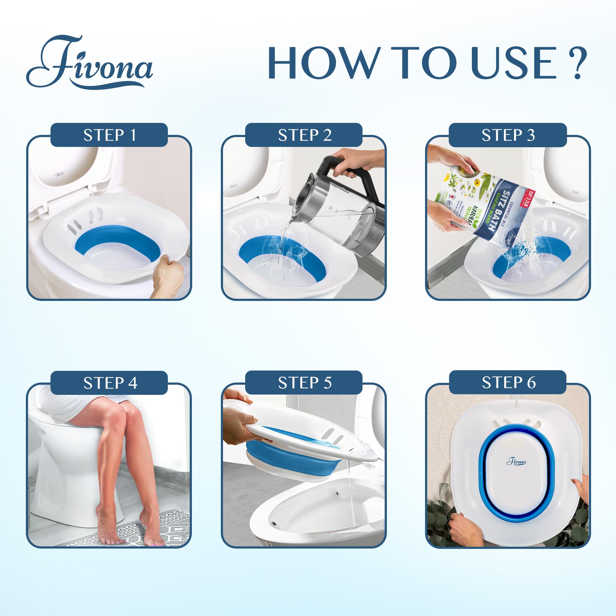 Fivona Sitz Bath for Toilet Seat Postpartum and Hemorrhoids Care - Yoni Steam Seat - Foldable Basin for Epsom Salt Soak - Portable Bidet BPA Free Temperature Resistant - Universal Fit