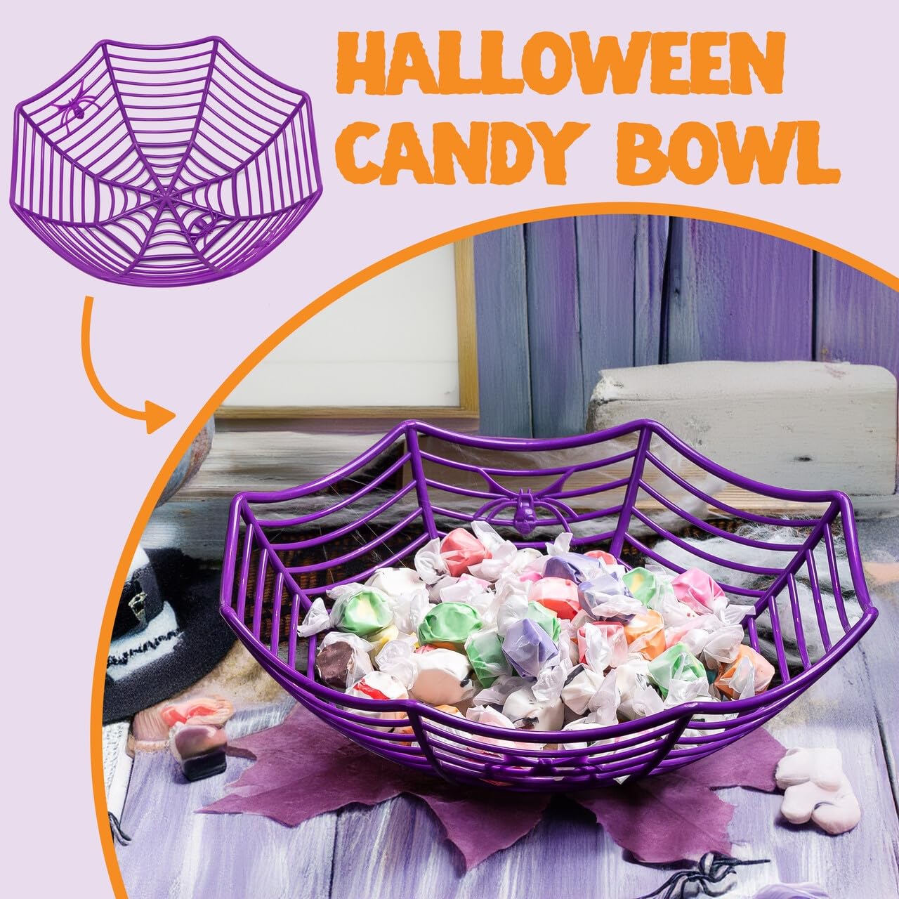 JOYIN 3 Pcs Halloween Candy Bowl Dish Spider Web Halloween Decorations Indoor Decor, Party Supplies Favors Table Desk Haunted House Trick Or Treat Basket Plastic