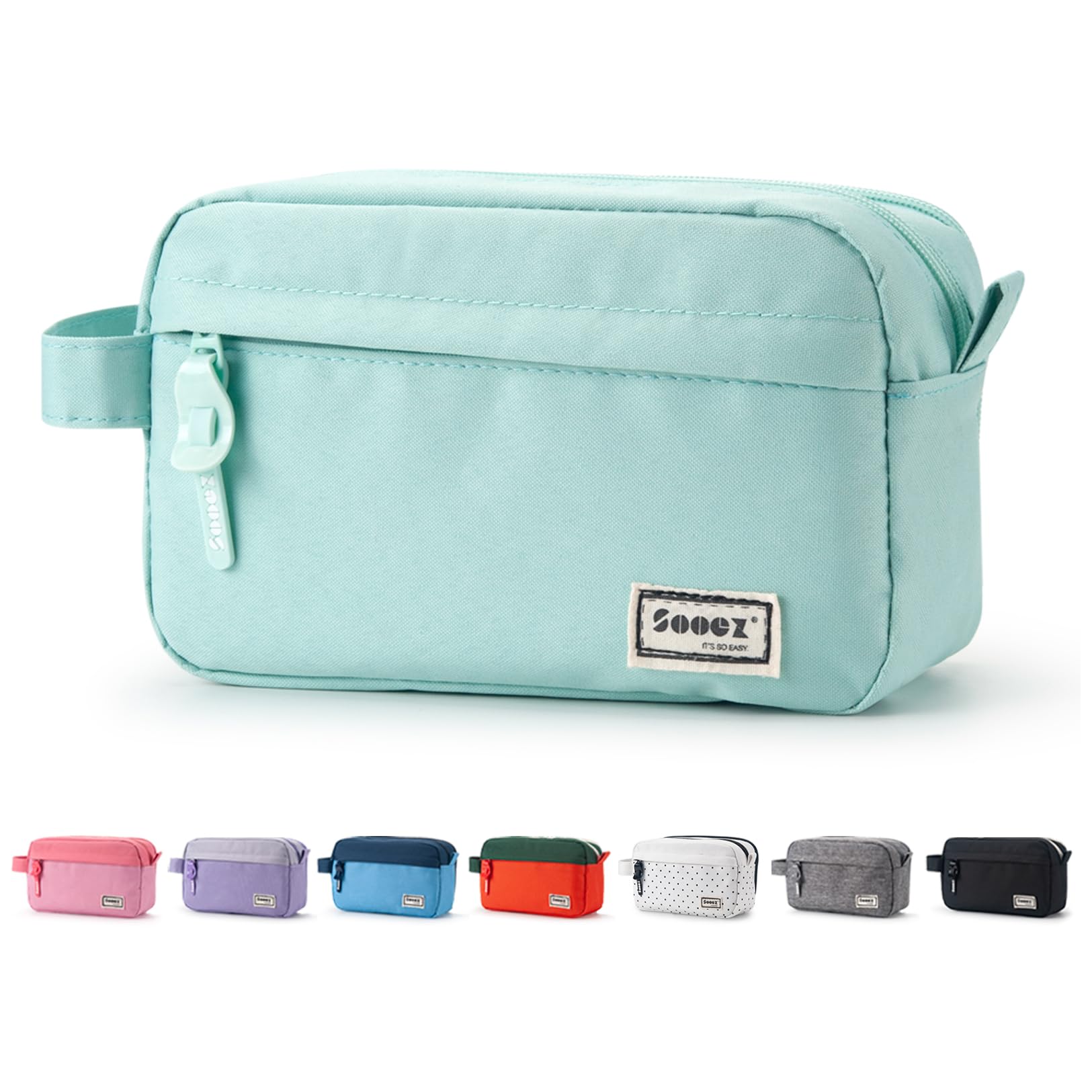 Sooez 𝐎𝐫𝐢𝐠𝐢𝐧𝐚𝐥 High Capacity Pencil Case, Big Pencil Bag Pouch Box Organizer Pen Case, Portable Journaling Supplies with Easy Grip Handle & Loop, Aesthetic Supply for Girls Adults, Mint Green