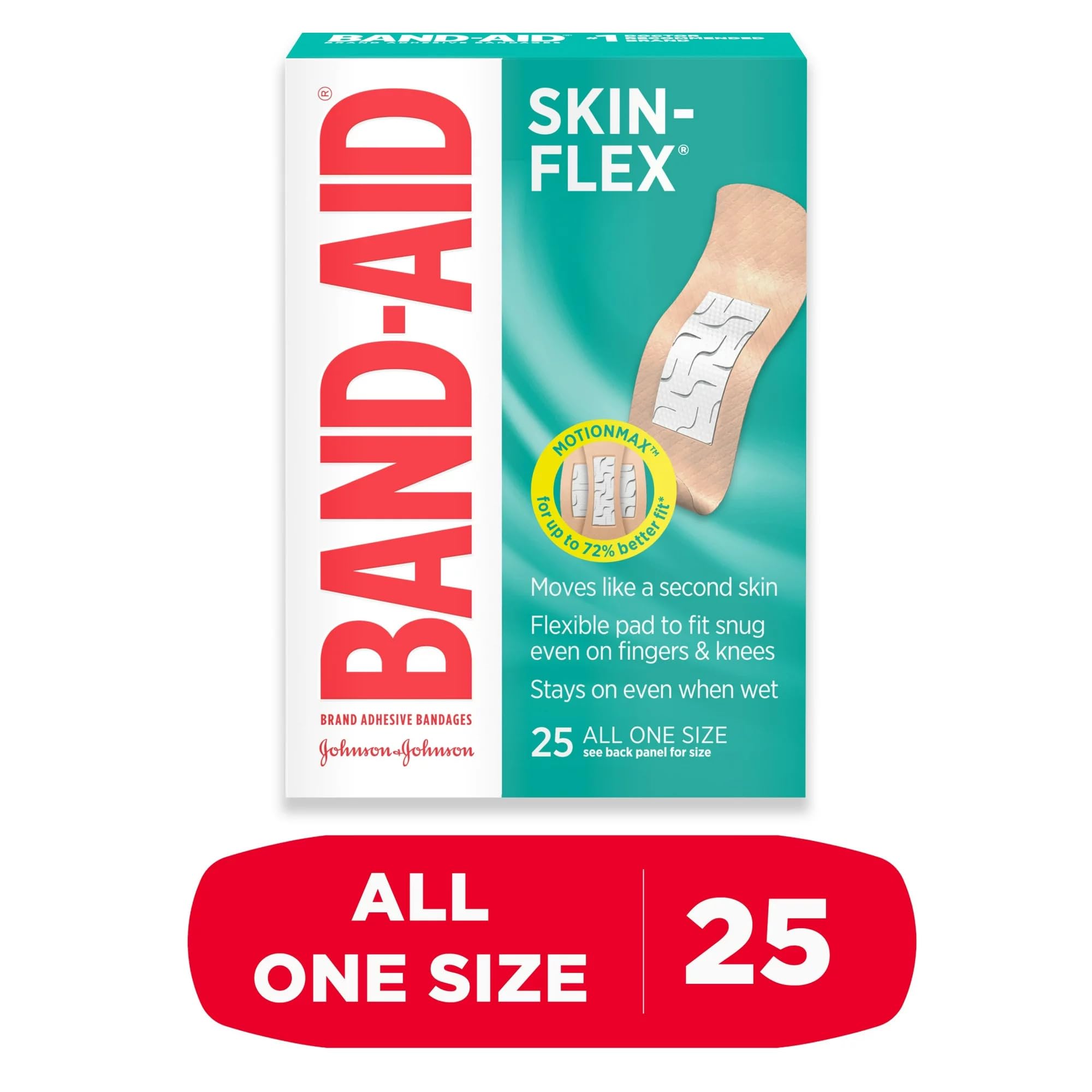 Band-Aid Brand Skin-Flex Adhesive Bandages, All One Size, 25 Bandages Per Box (6 Boxes)