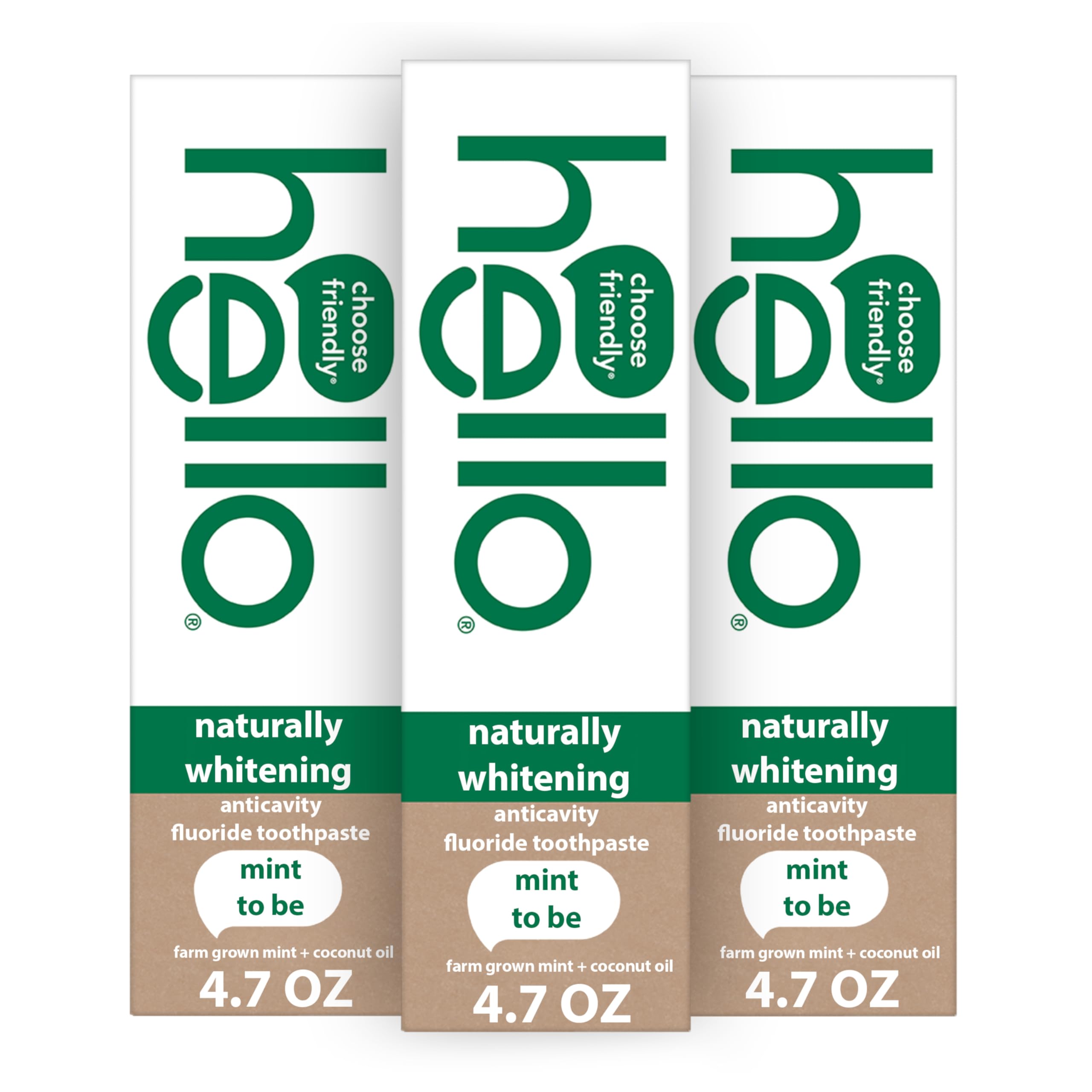 Hello Naturally Whitening Fluoride Toothpaste, Natural Peppermint Flavor and Tea Tree Oil, Peroxide Free, Gluten Free, SLS Free, 3 Pack, 4.7 OZ Tubes