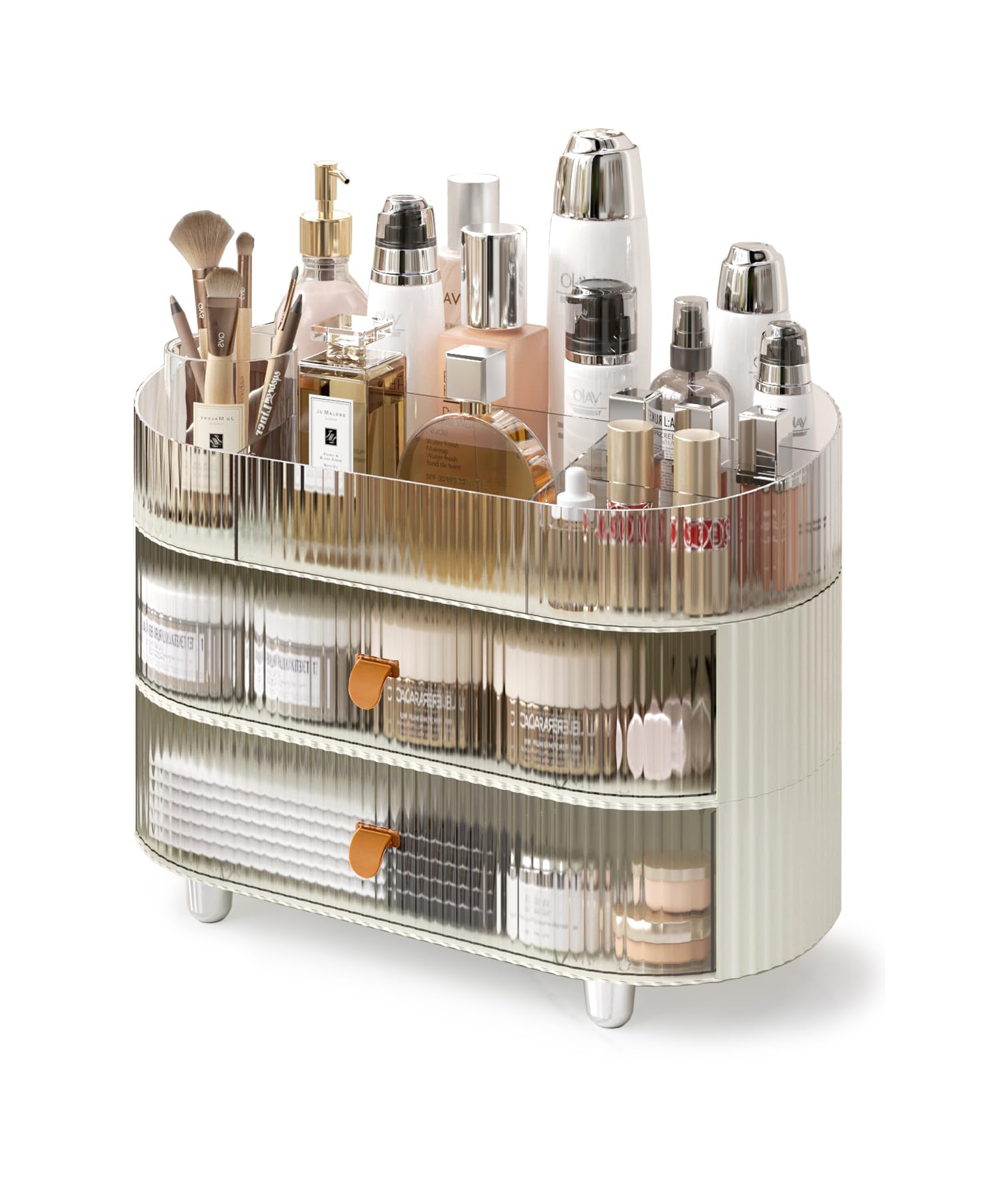 MEAJIO Makeup Organizer with 2 Drawers and 1 Clear Tray, Stackable Cosmetic Organizers and Skincare Storage box for Vanity and Countertop