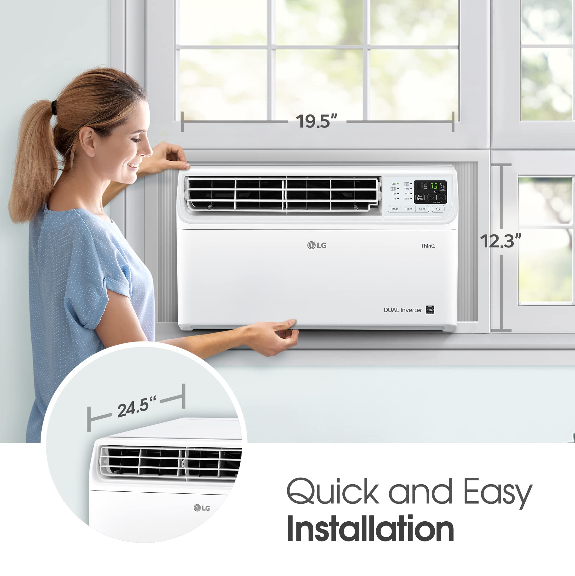 LG 10000 BTU Window Air Conditioners [2023 New] Dual Inverter Remote WiFi Enabled App Ultra-Quiet Washable Filter Cools 450 Sq.Ft AC Unit air conditioner Easy Install White LW1022FVSM