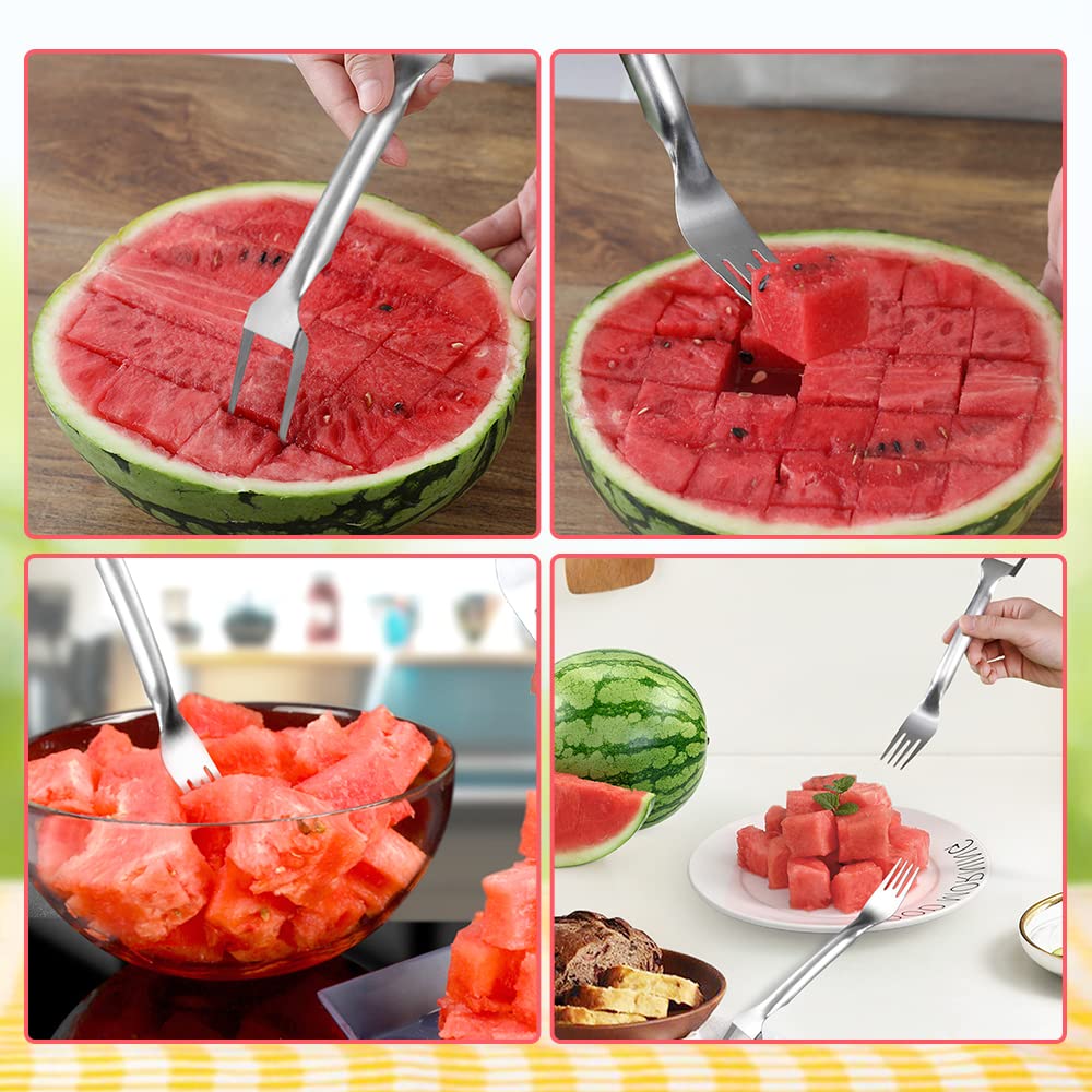 2 in 1 Fruit Cutter and Fork, 2025 New Stainless Steel Watermelon Fork Slicer Cutter, Summer Watermelon Cutter Slicer Tool Home Kitchen Gadgets (1)