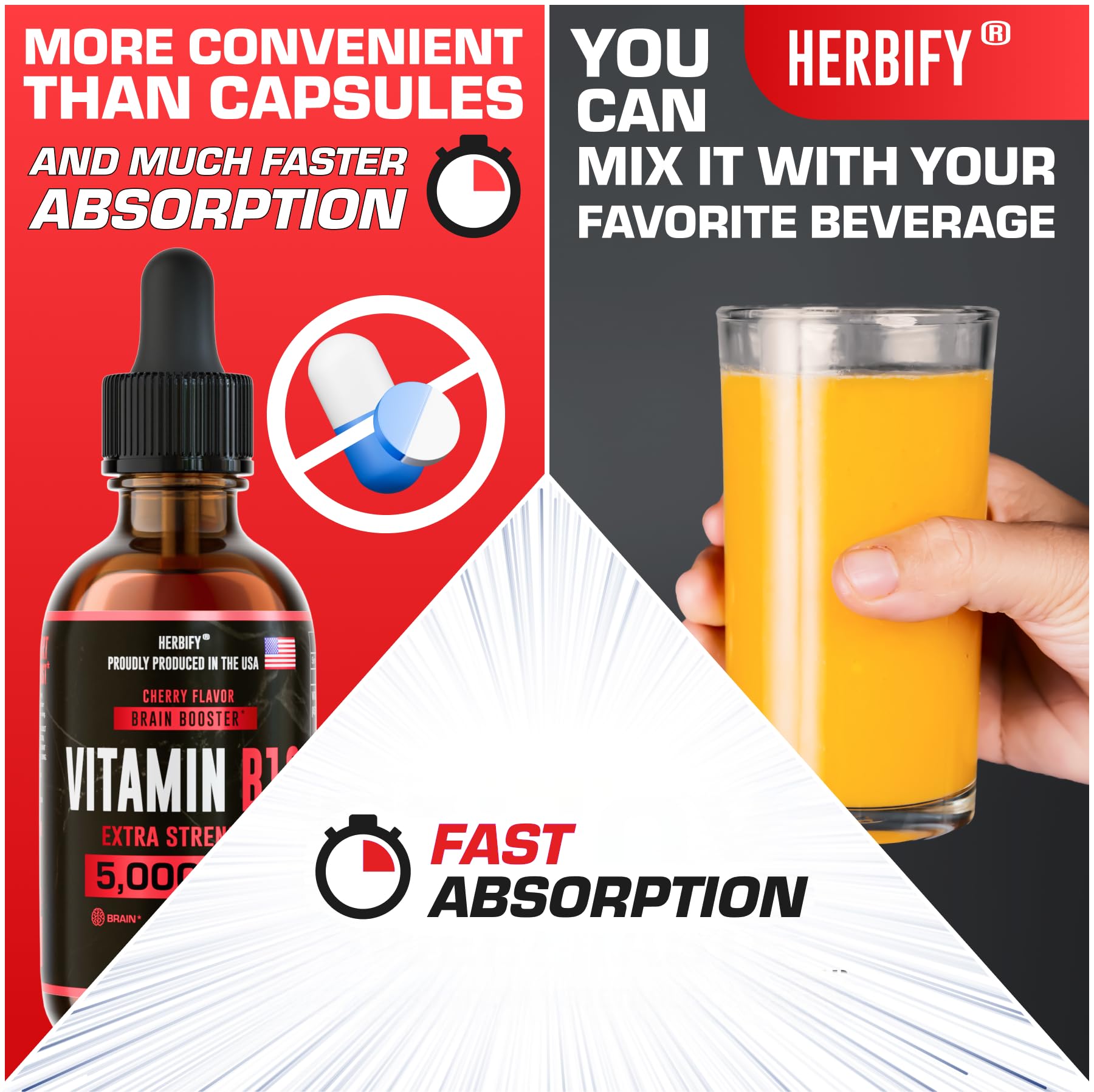 HERBIFY Vitamin B12 Methylated Multivitamin Energy Supplements for Women & Men - Liquid B12 Vitamins 5000 Mcg Methylcobalamin - Energy Support and Immune Health Liquid Vitamin 2 Oz
