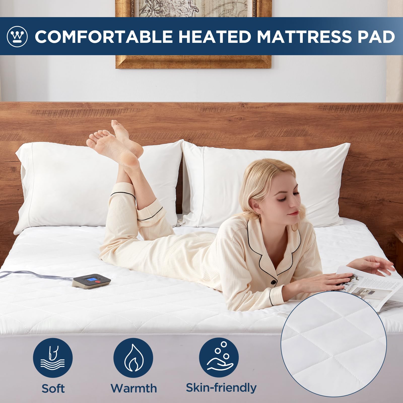 Westinghouse Queen Size Heated Mattress Pad, Electric Bed Warmer with 10 Heat Setting Dual Controller & 1-12 Hours Auto Off, Fit Up to 17" Deep Pocket, Machine Washable, 60x80 Inch