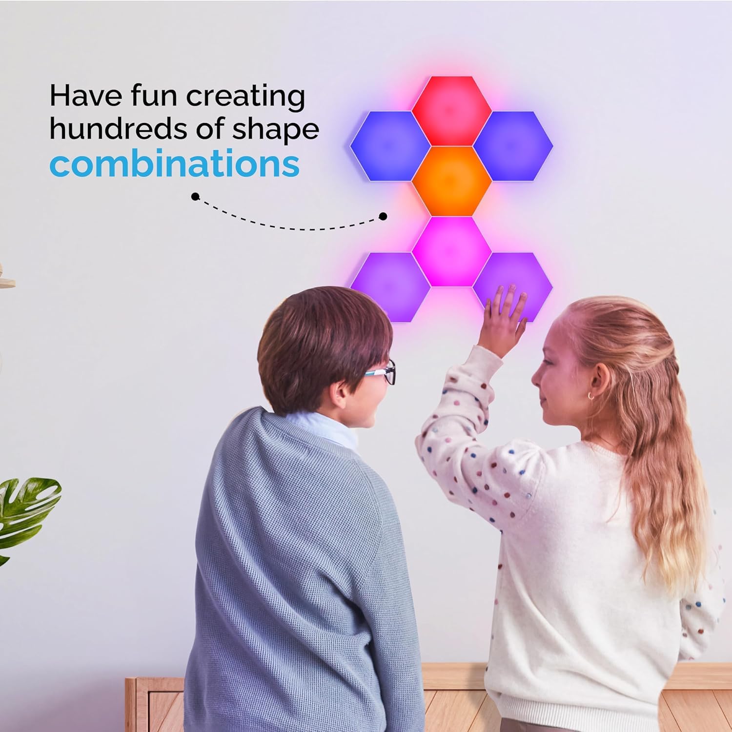 HEXlights Sensory Lights for Autistic Children — 7pk Touch Hexagon Lights, Remote Controlled Light Tiles — Enjoyed by Kids with Autism as a Tap Tap Wall Lights for Sensory Room — Table Stand Included