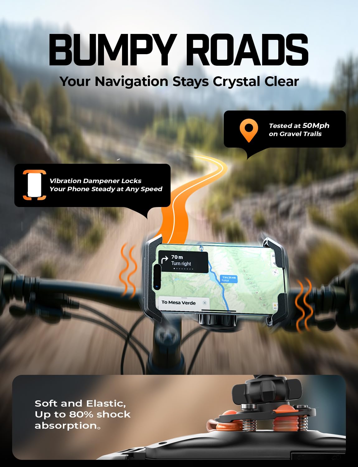 LISEN for iPhone 17 Bike Phone Holder Mount, [Compatible with Large Phone ＆ Anti-Navigation Shaking], Bicycle Phone Holder Handlebar Cell Phone Clamp for iPhone 17 Air Pro Max 15 14 13 Samsung