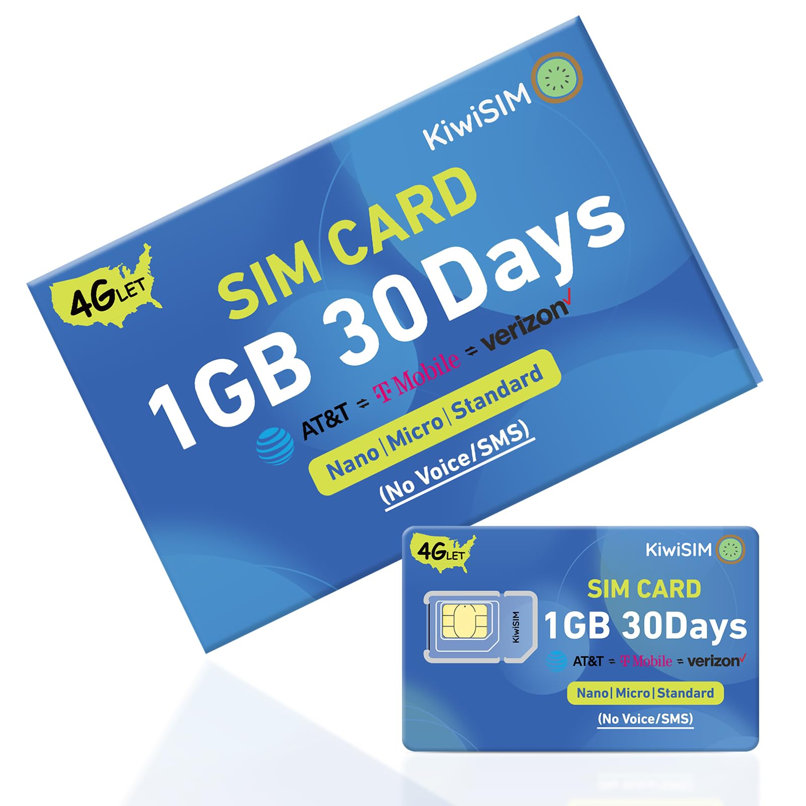 KiwiSIM 4G SIM Card 1GB 30Days, USA Nationwide Network Support for AT&T, T-Mobile and Verizon, Data SIM Card for Unlocked Cellular Security Cameras/Router/Mobile WiFi Hotspot/GPS Tracker, No contract