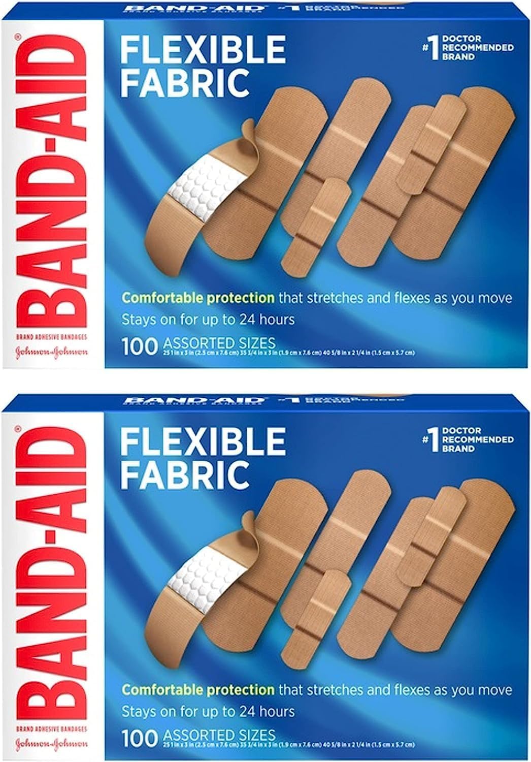 Band-Aid Brand Flexible Fabric Adhesive Bandages for Comfortable Flexible Protection & Wound Care of Minor Cuts, Scrapes, Wounds, Assorted Sizes, Twin Pack