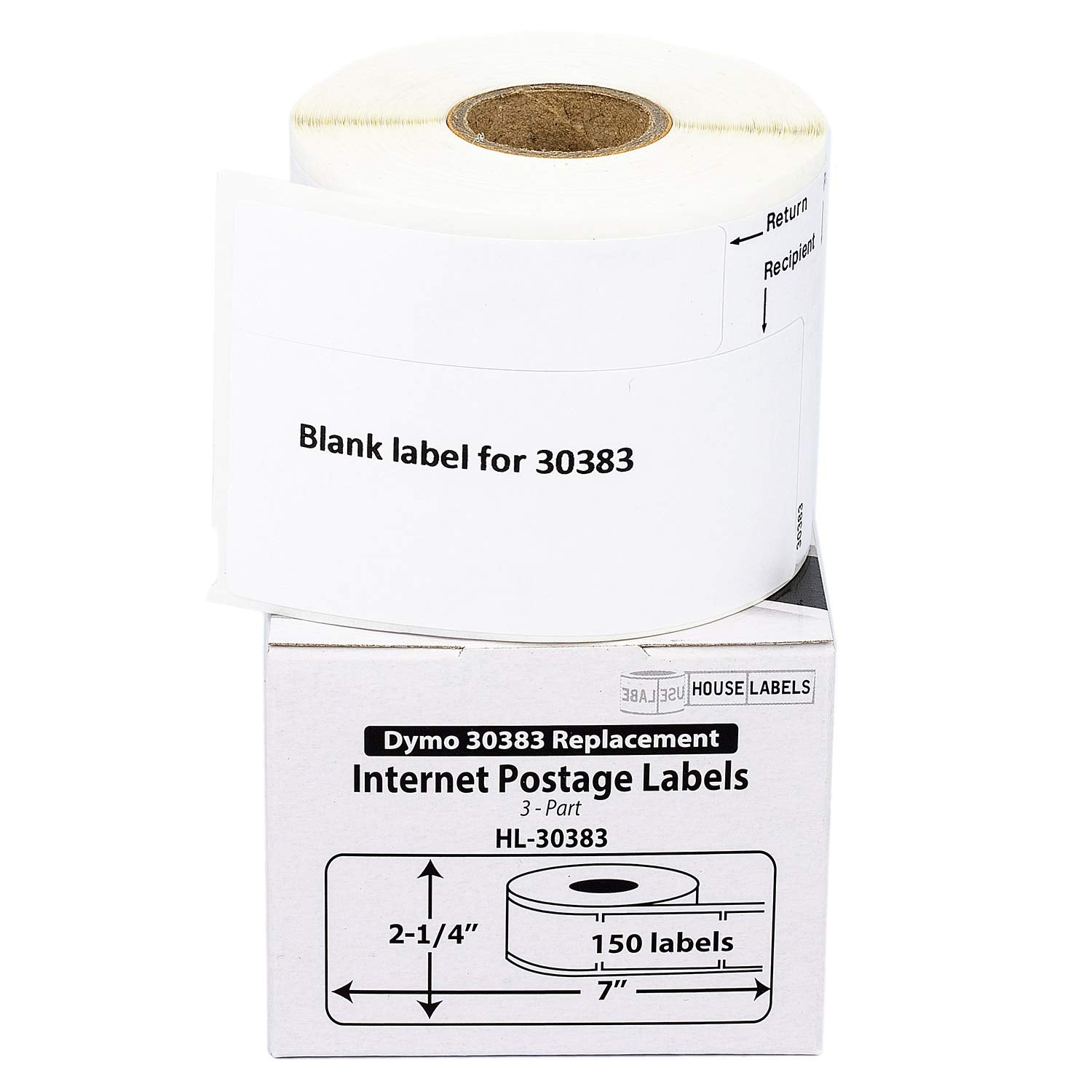 DYMO-Compatible 30383 3-Part Internet Postage Labels (2-1/4" x 7") -- BPA Free! (1 Roll; 150 Labels per Roll)