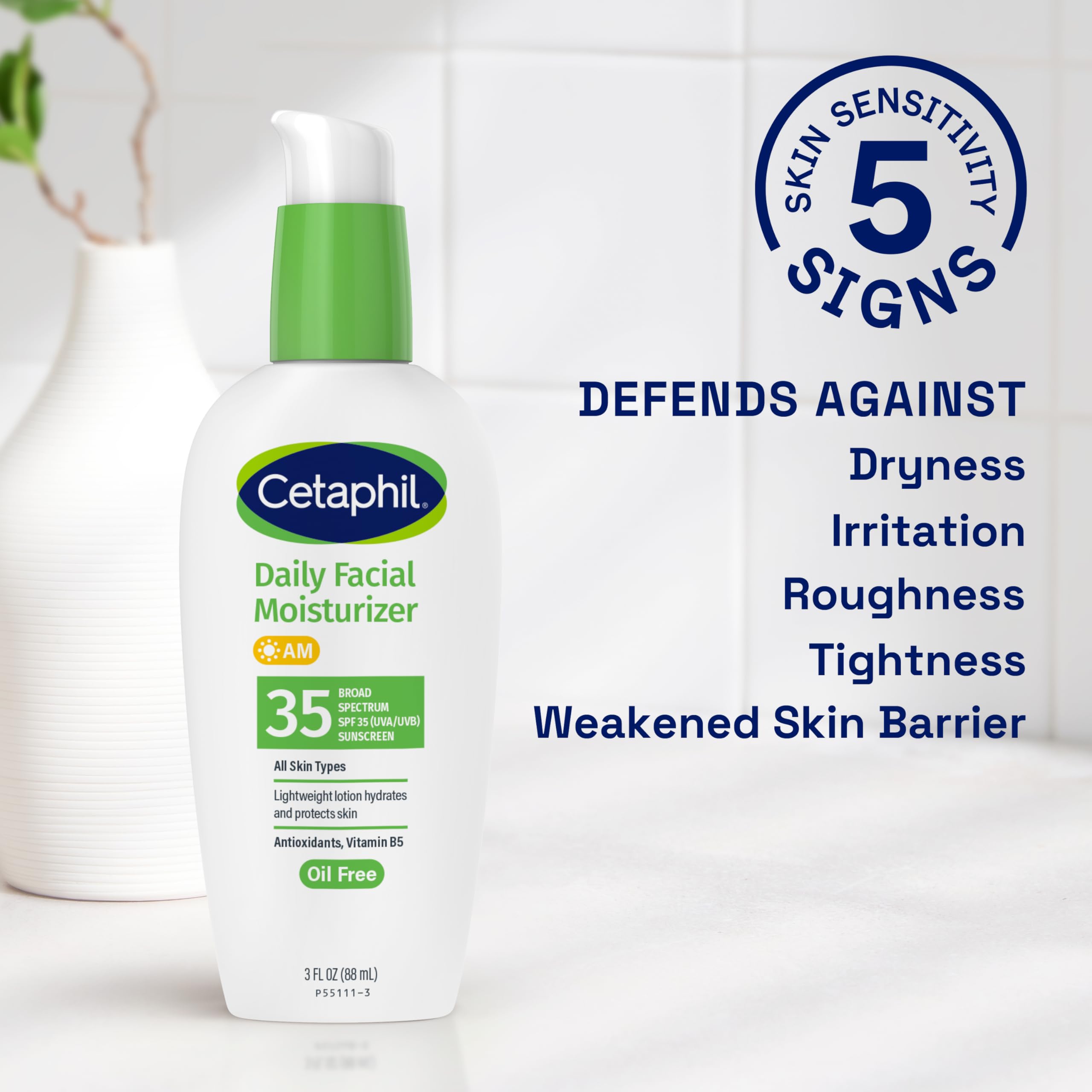 Cetaphil Face Moisturizer, Daily Oil Free Facial Moisturizer with SPF 35, For Dry or Oily Combination Sensitive Skin, Fragrance Free Face Lotion