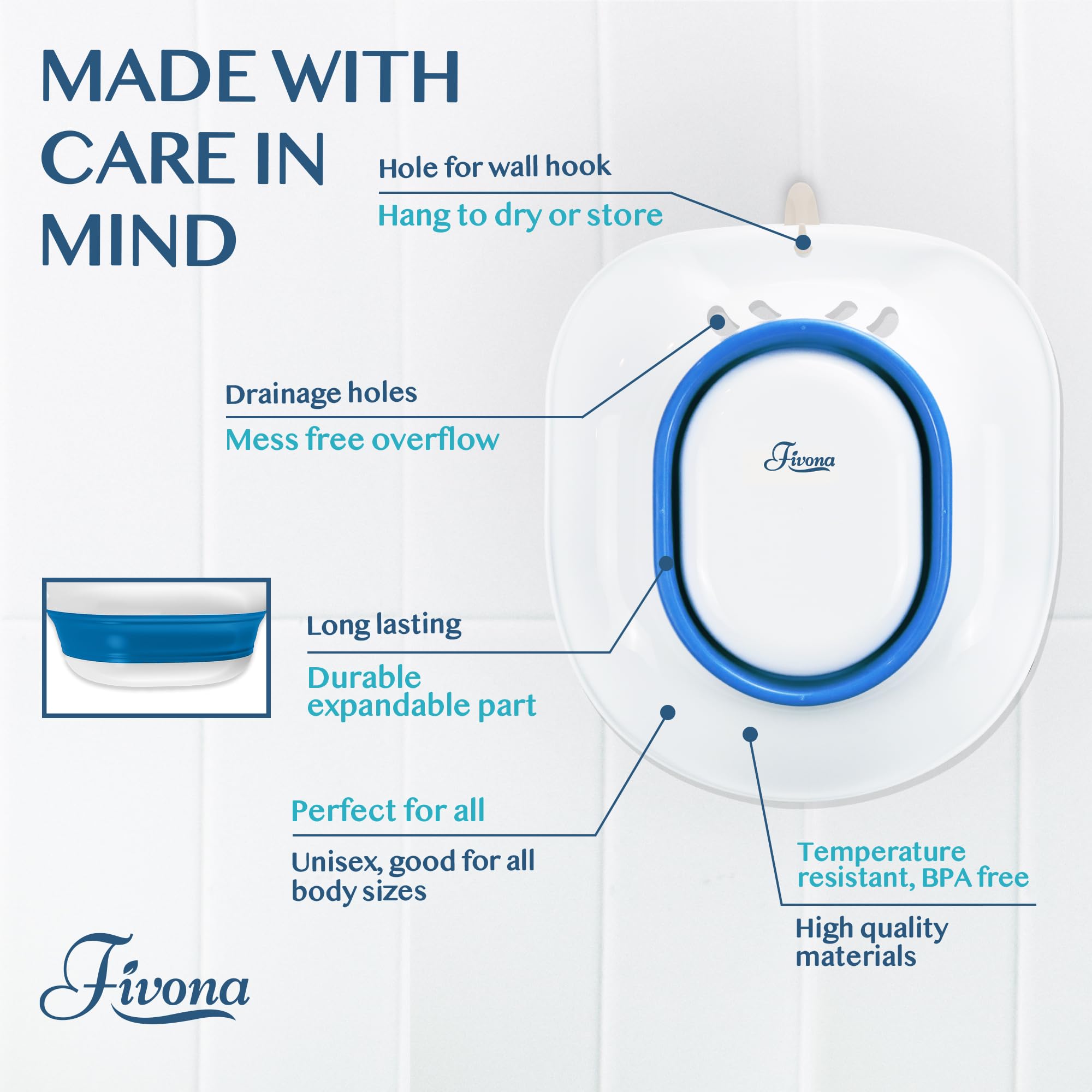 Fivona Sitz Bath for Toilet Seat Postpartum and Hemorrhoids Care - Yoni Steam Seat - Foldable Basin for Epsom Salt Soak - Portable Bidet BPA Free Temperature Resistant - Universal Fit
