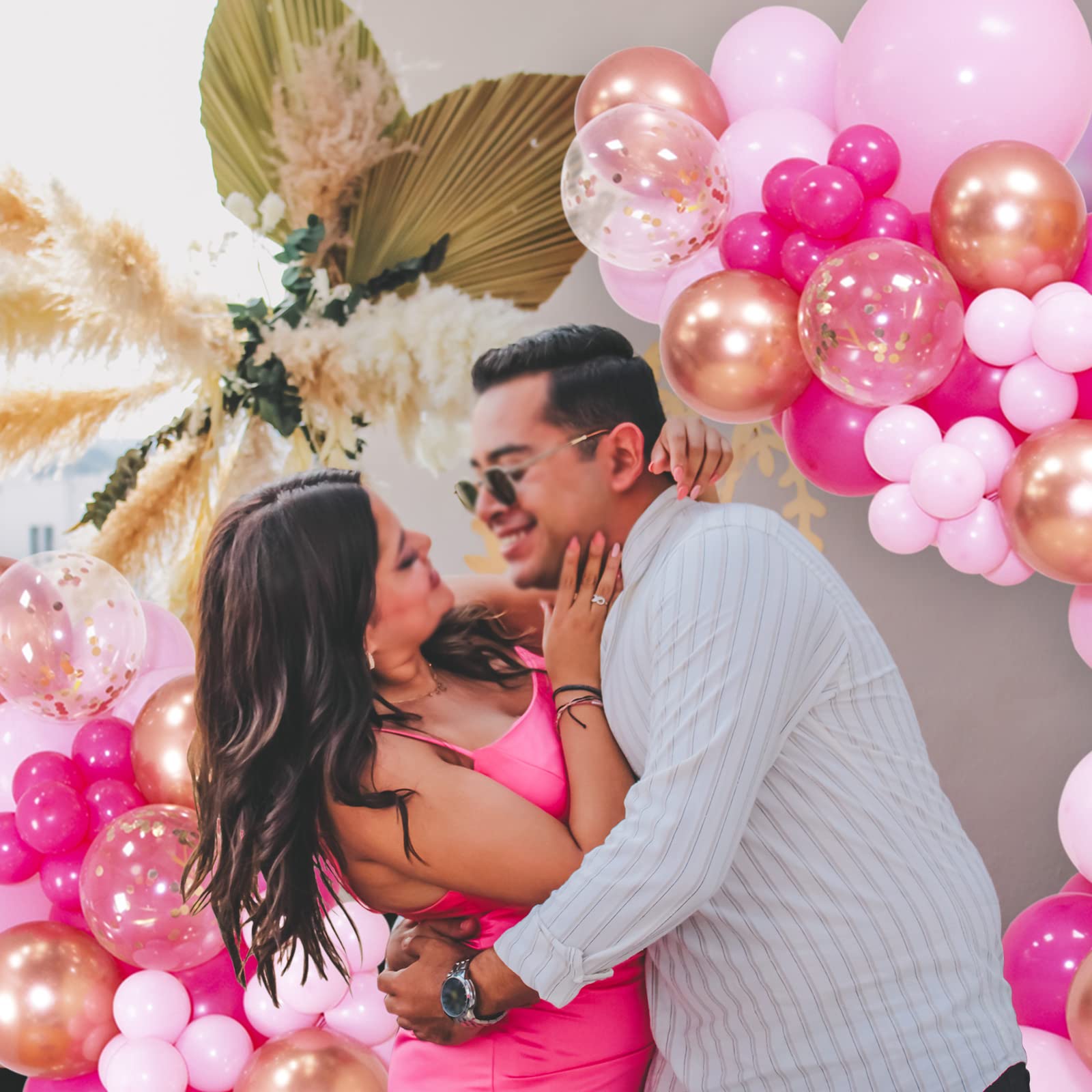 Pink Balloon Arch Garland Kit, Pink Balloon Garland Kit Metallic Rose Gold Confetti Balloons for Birthday Wedding valentines day Party Decorations.