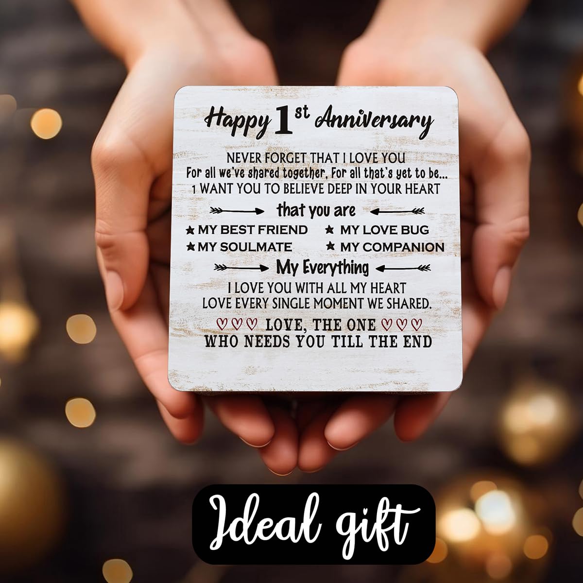 Happy 1st Anniversary Card Gifts for Him Her, Never Forget That I Love You - 1 Year Anniversary Desk Plaque Gifts for Husband Wife, First Wedding Anniversary for Men Desk Decor Wooden Sign 4''X4''