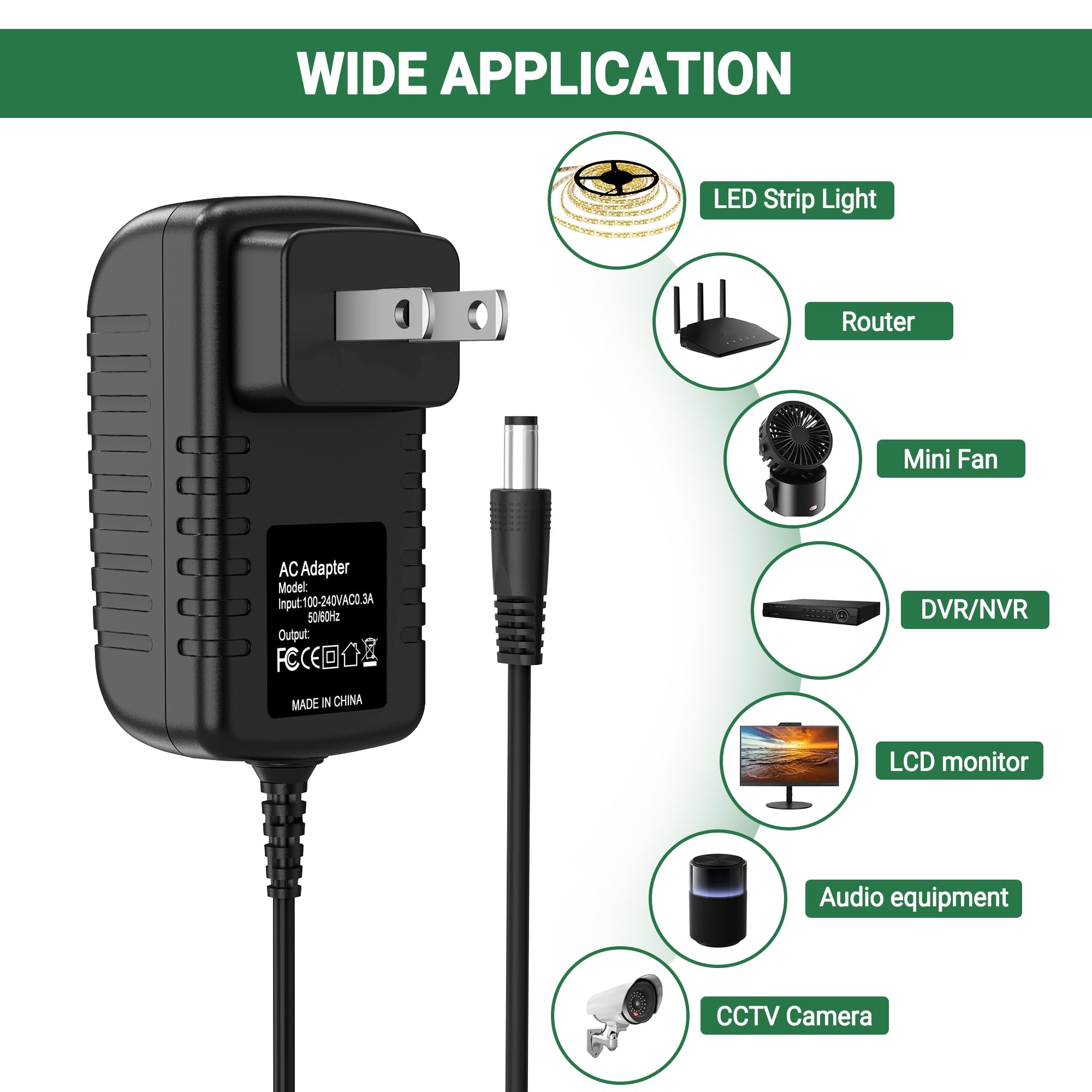 WITOMAERN Wall AC Adapter Power Cord Compatible with RESTECK, Vellax, Medcursor, Mirakel, InvoSpa Shiatsu Back Shoulder and Neck Massager Charger Power Supply 12V Only Compatible with 12V Massager