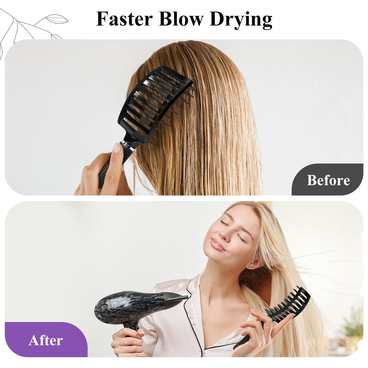 Suroseate Hair Brush, Detangler Hair Brushes for Women Men Kids Faster Blow Drying, Curved Vent Detangling Brush for Wet Dry Curly Straight Thick Thin Hair Adds Shine, Makes Hair Smooth (black)