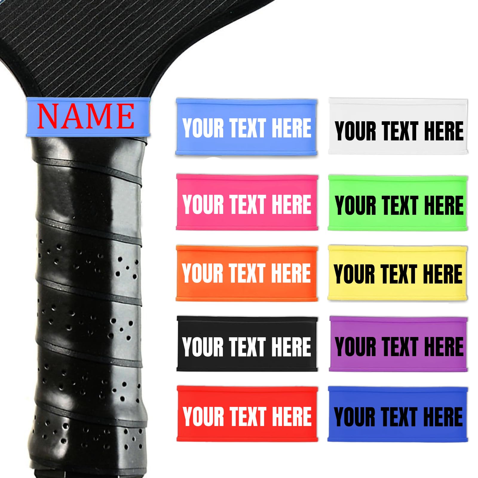 Personalized Pickleball Paddle Name Bands Silicone Custom Ring Grip Bands for Paddle Grip on Racket Racquetball Paddle for Pickleball Lovers DIY Gifts