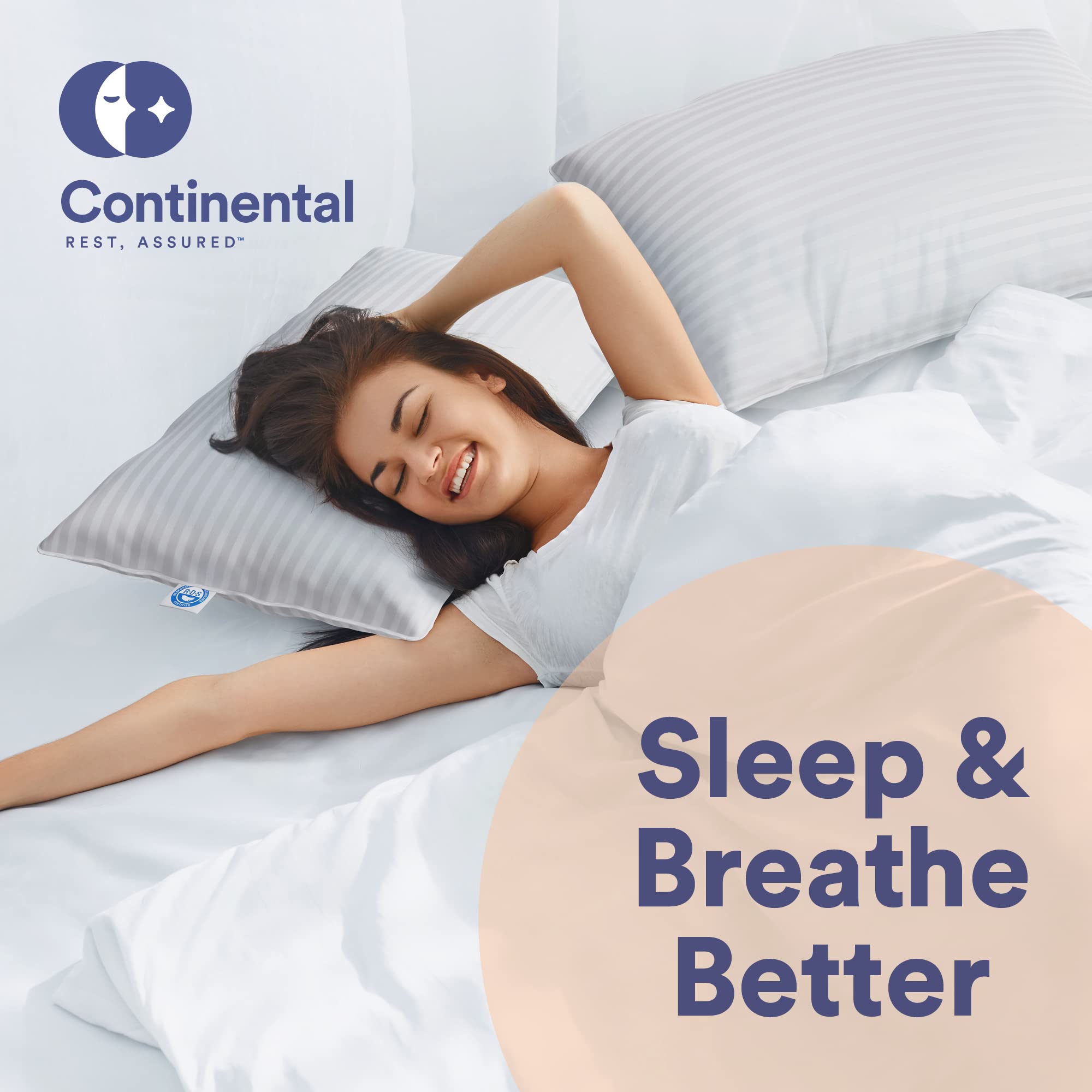 Continental Bedding | Serenity Goose Down Pillow | 700 Fill Power Hungarian White Down | 400TC Cotton Damask Shell | Made in USA | Medium, Queen (Pack of 2), 2 Count