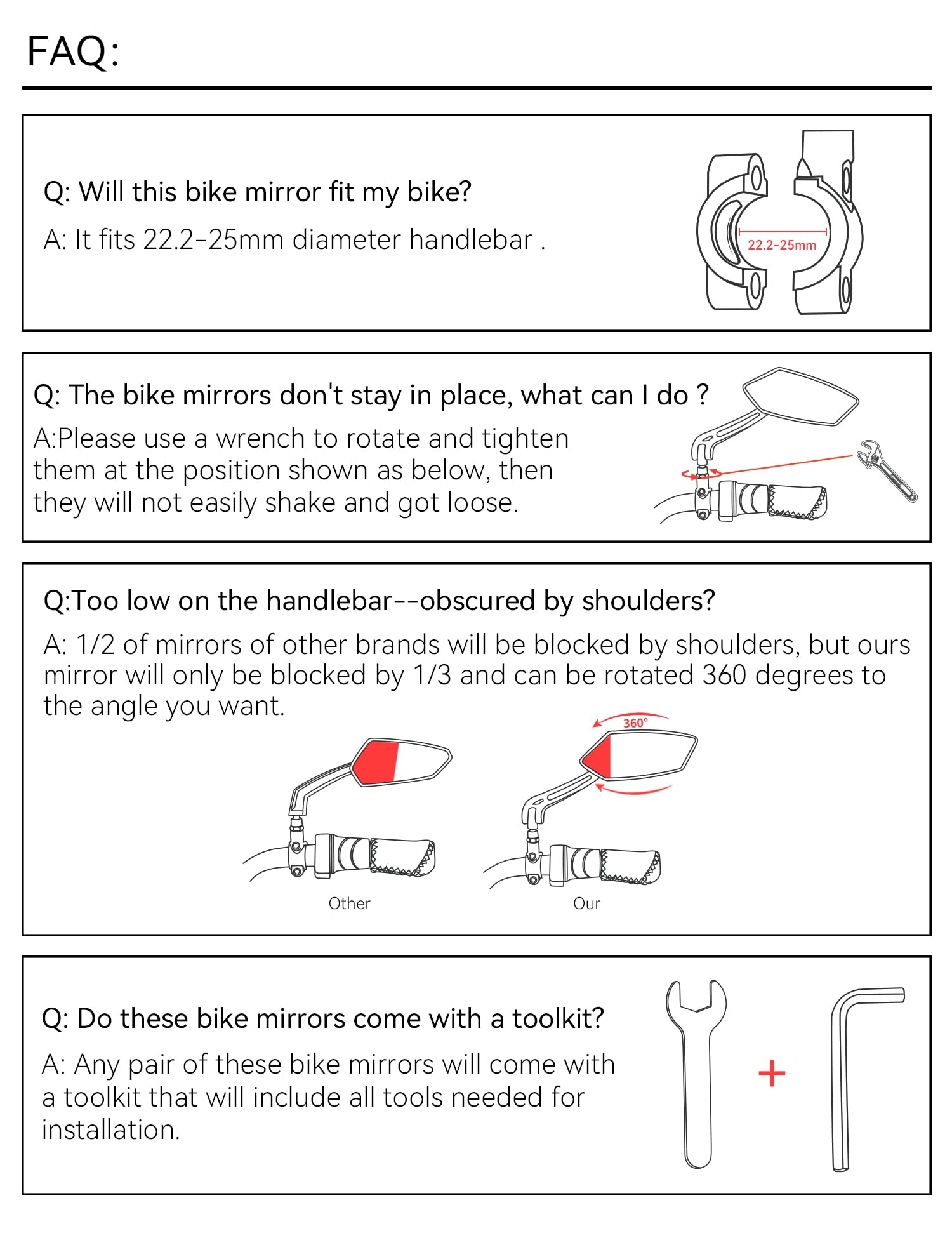 Bike Mirror 1 Pair, MAGICYCLE Bike Mirrors Handlebar Rear View Mirror, E-Bike Mirrors, 360 Degree Adjustable Rotatable Bicycle Mirrors for Handlebars, Safe Wide Angle HD Glass Bike Side Mirrors