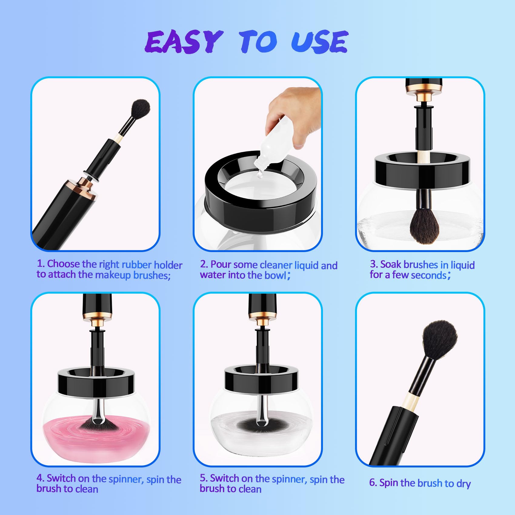 Makeup Brush Cleaner and Dryer Machine,Fast Electric Makeup Brush Cleaner Machine Automatic Brush Cleaner Spinner,Deep Cosmetic Brush Spinner for Brushes，Suit for Most Makeup Brush Sizes