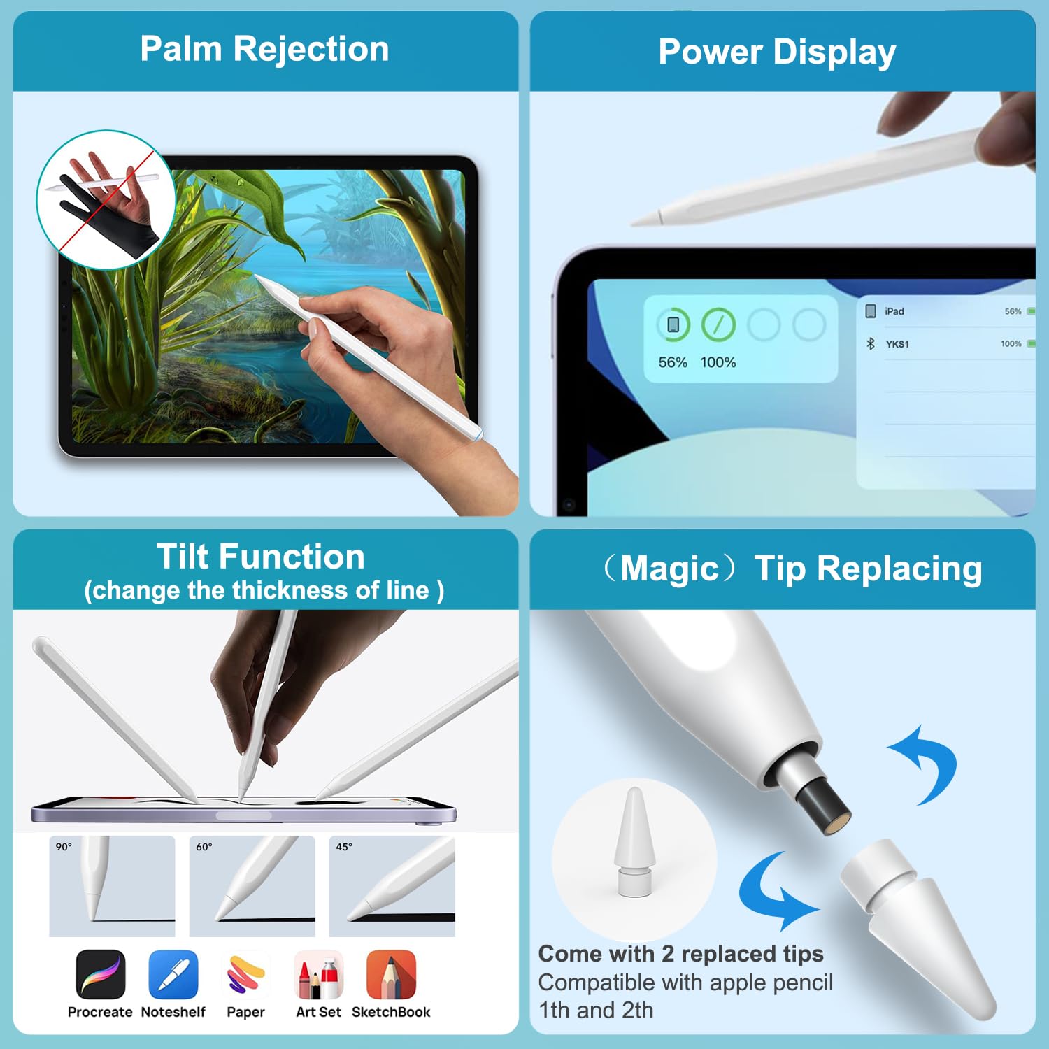 iPad Pencil Same as Apple Pencil 2nd Generation Magnetic Wireless Charging, Fast Charging & Long Lasting iPencil Compatible with iPad Pro 11in1/2/3/4, iPad Pro12.9in3/4/5/6, iPad Air4/5, iPad Mini 6