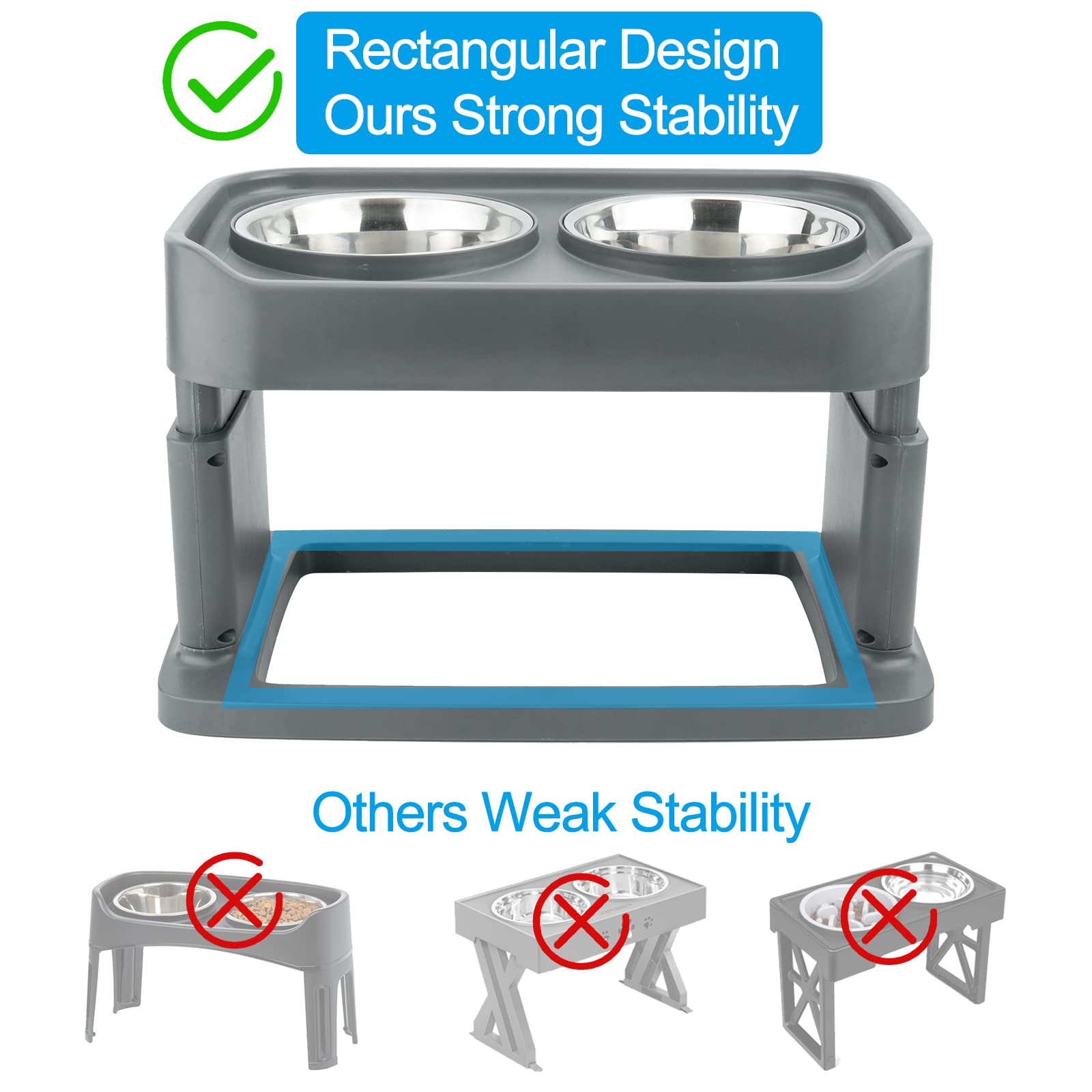 Hengu Elevated Dog Bowls,Adjustable Raised Dog Bowl Stand Adjusts to 4 Heights (2.8", 8.6", 10.6",11.8") for Small Medium and Large Dogs,with 2 Stainless Steel Dog Food Bowls