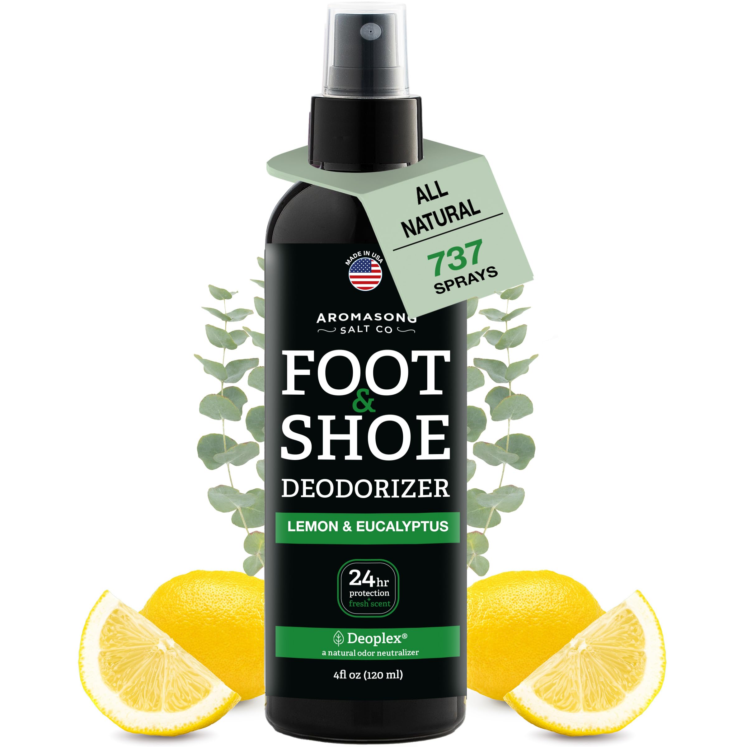 Aromasong Natural Shoe Deodorizer and Foot Spray - 24-Hour Freshness Foot Odor Eliminator for Feet - Extra Strength Fresher for Smelly Shoes & Stinky Feet Spray with Refreshing Scent, 4oz